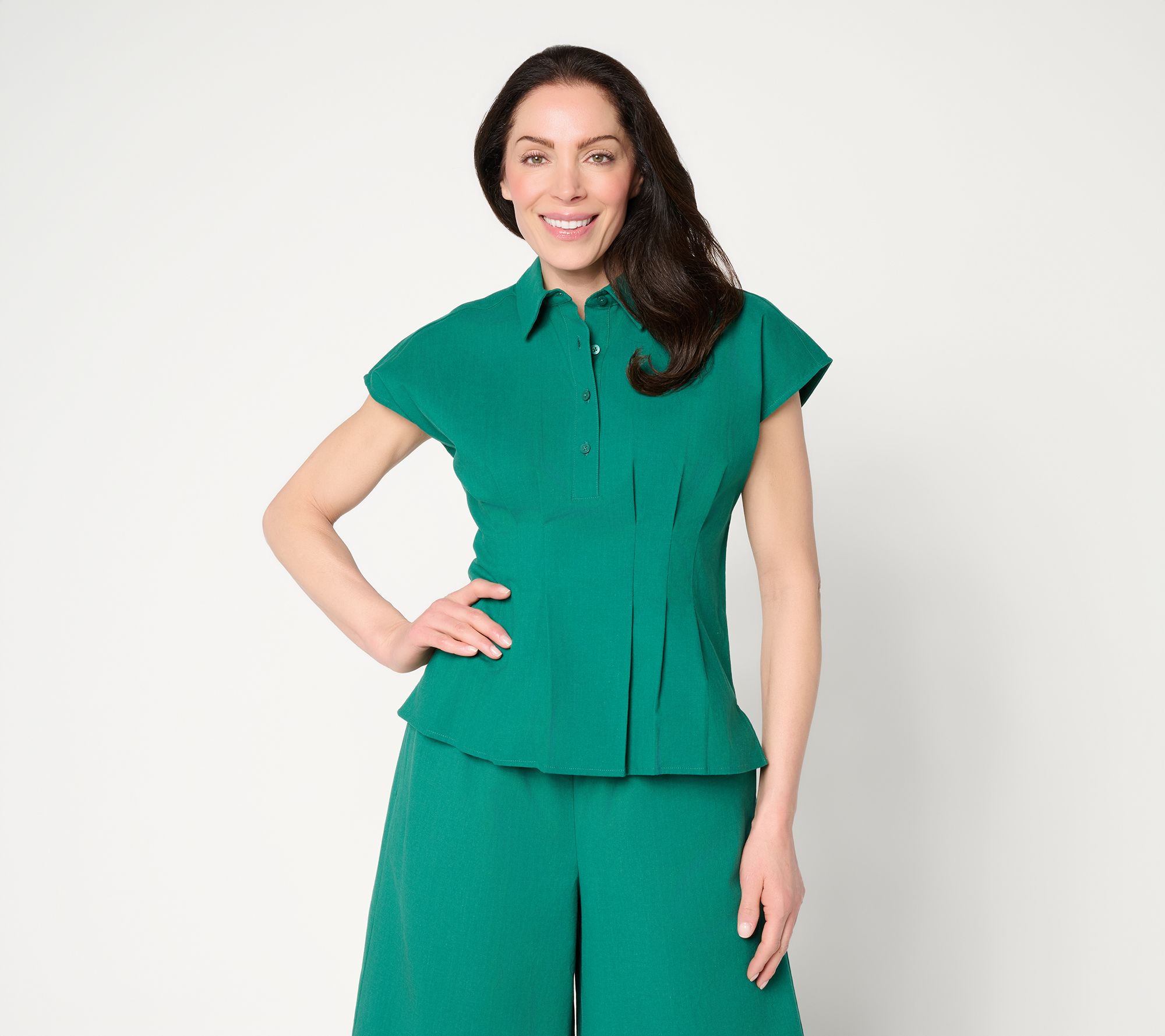 Carla Rockmore Collection Cotton Rich Pleated Waist Henley Shirt