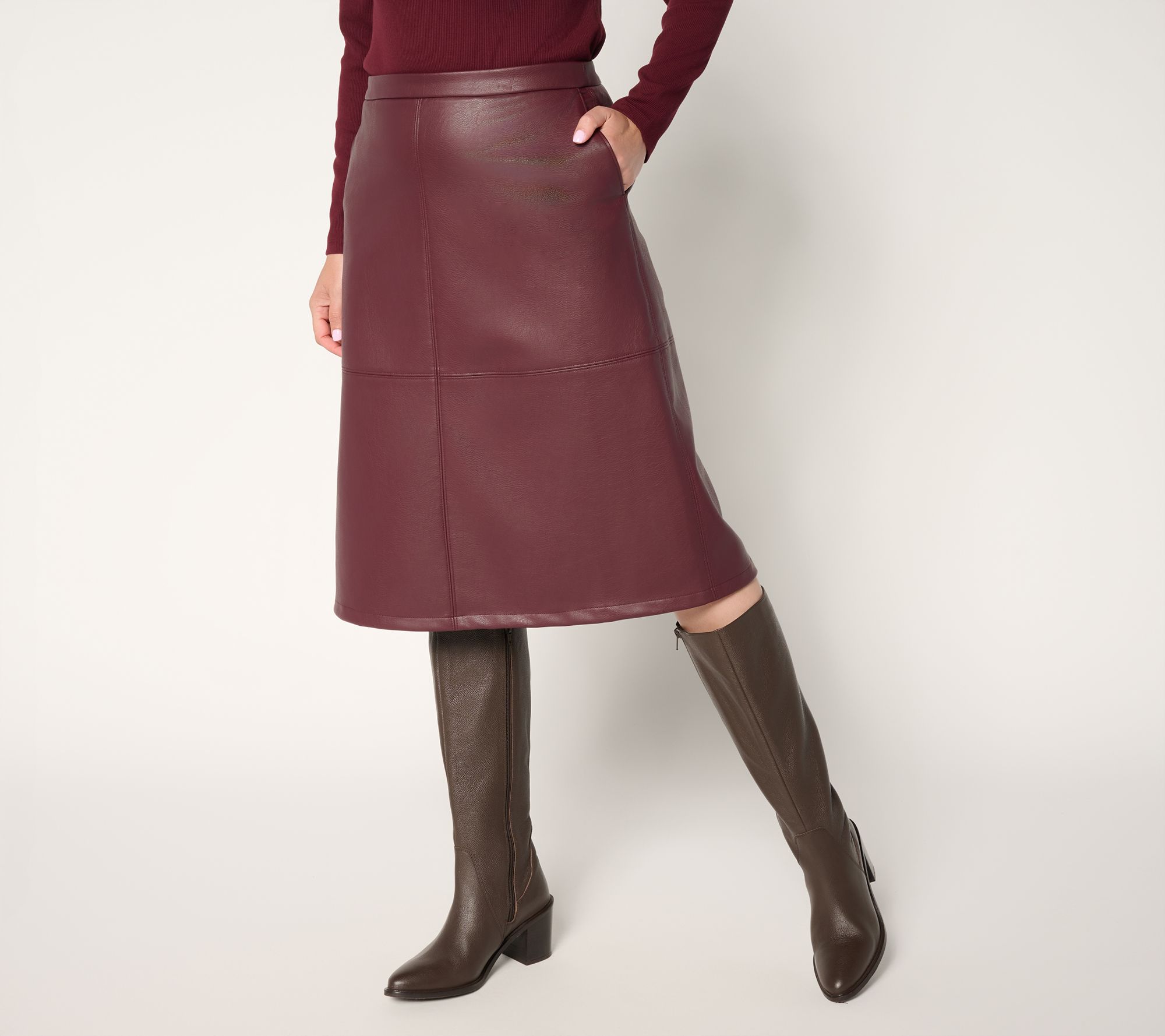 "As Is" GRAVER Susan Graver Regular Faux Leather A-Line Skirt