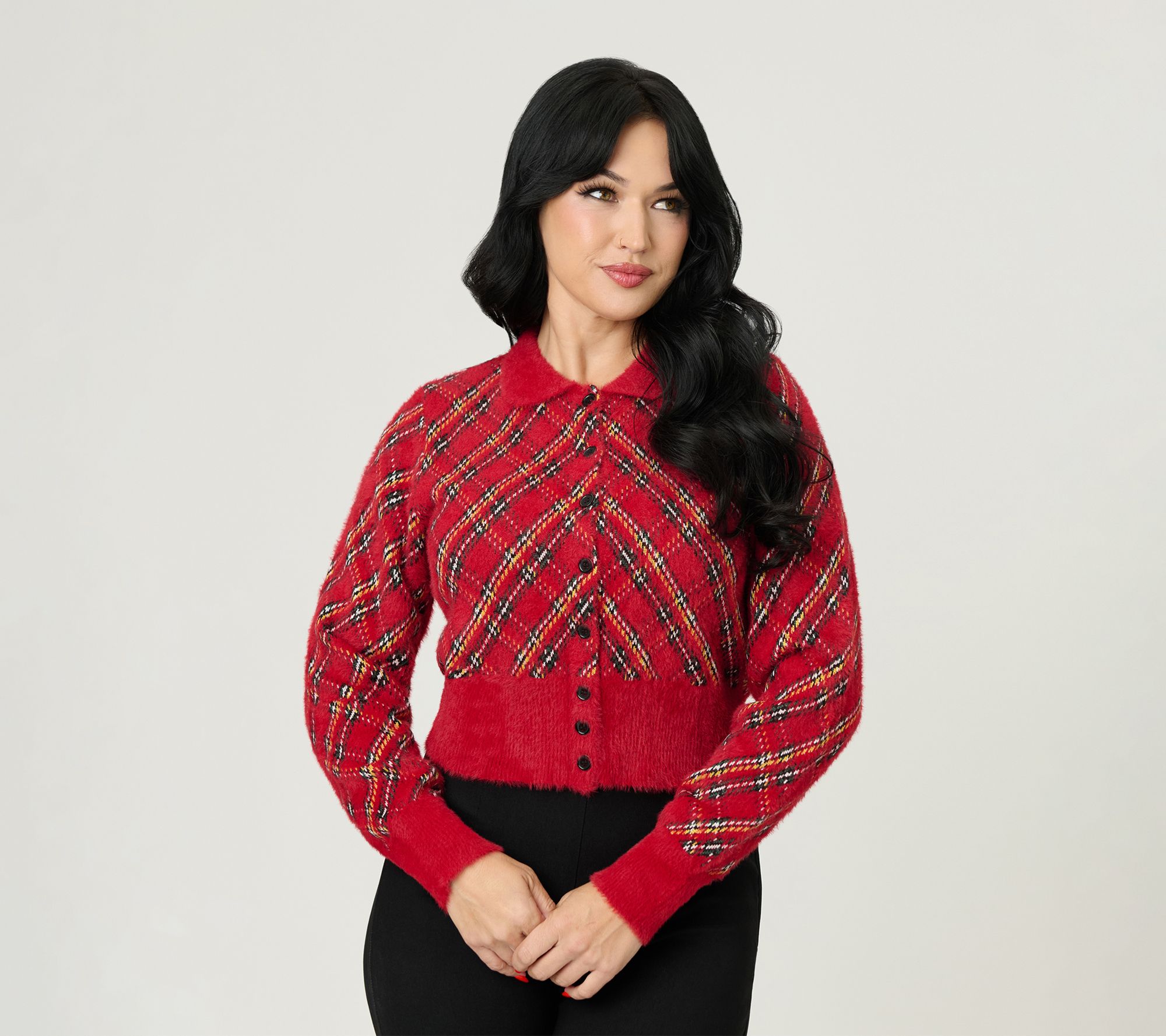 Unique Vintage Red Plaid Long Sleeve Cardigan