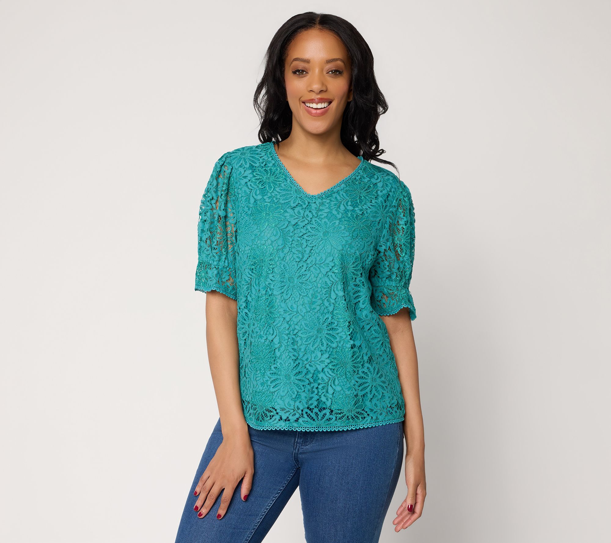 nicole by Nicole Miller Floral Lace Blouse with Trim Detail