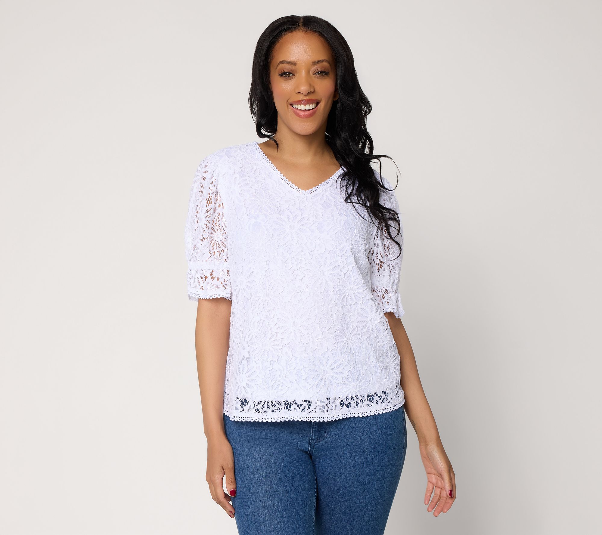 nicole by Nicole Miller Floral Lace Blouse with Trim Detail