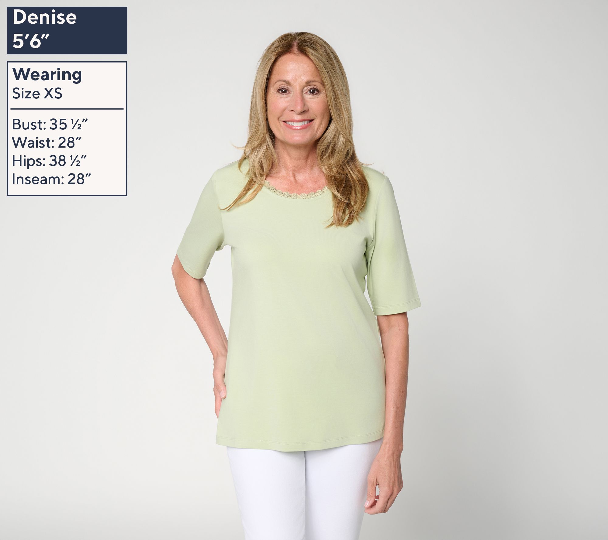 Denim & Co. Essentials So Soft Jersey Elbow Sleeve Top W/Lace