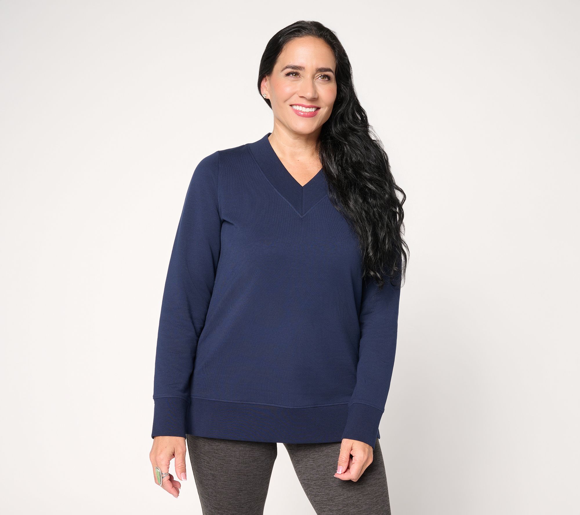 "As Is" Denim & Co. Active Brushed Back French Terry V-Neck Top