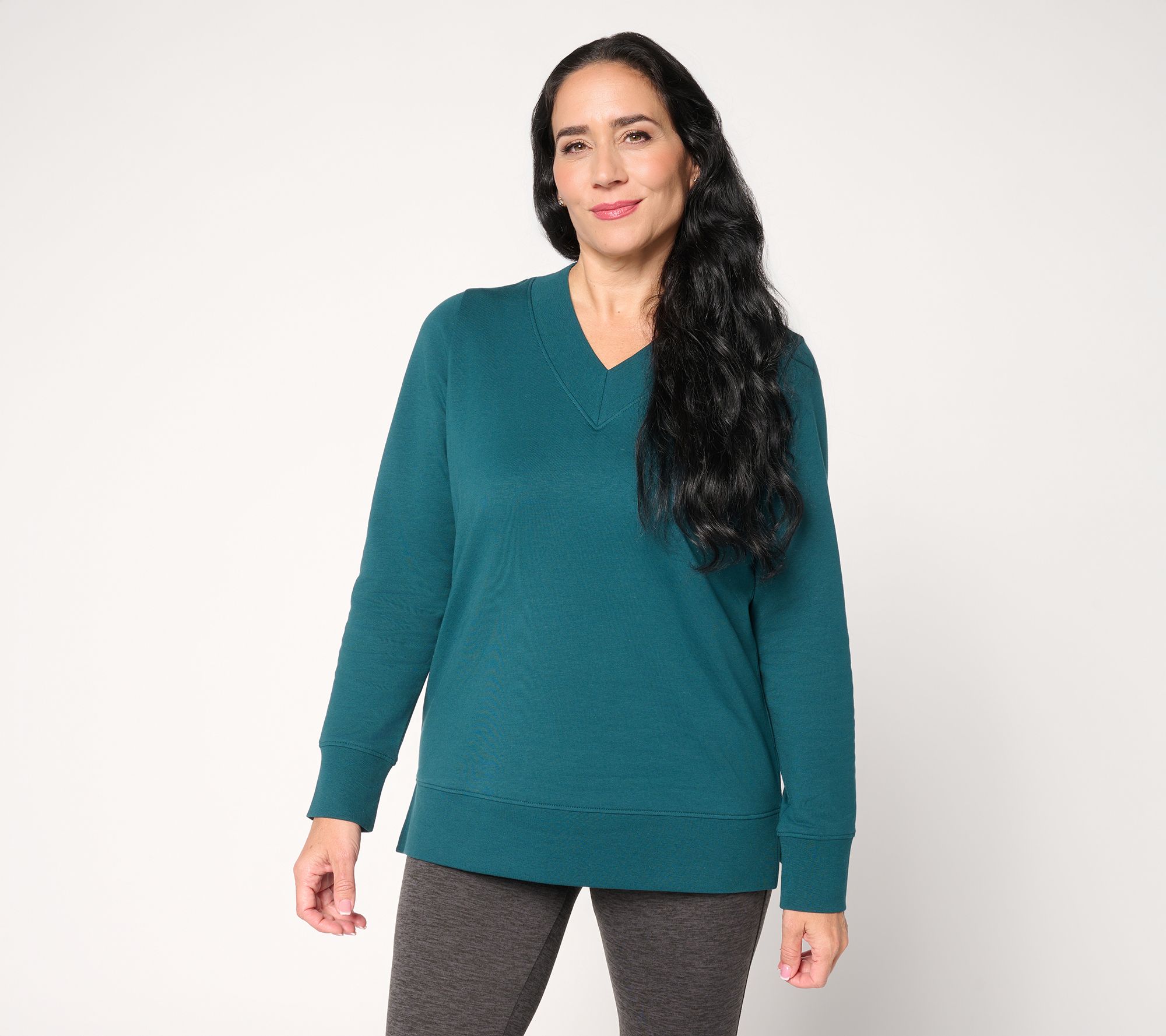 "As Is" Denim & Co. Active Brushed Back French Terry V-Neck Top