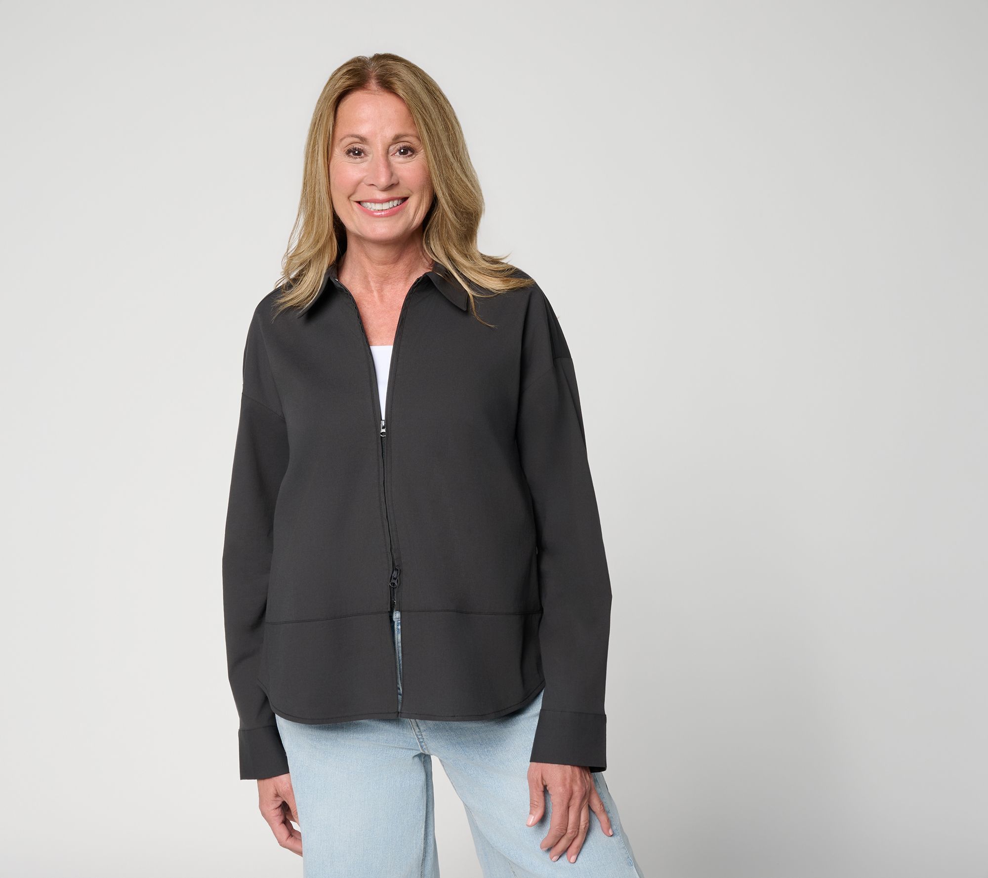 Peace Love World Zip Front Poplin Shirt
