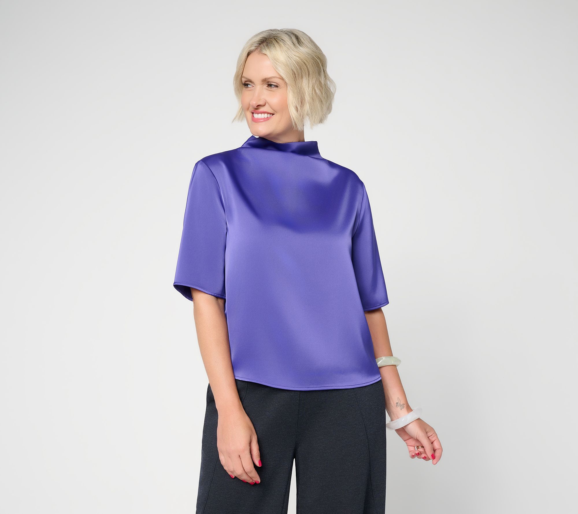  Carla Rockmore Collection Disco Satin Elbow Sleeve Top - A733986