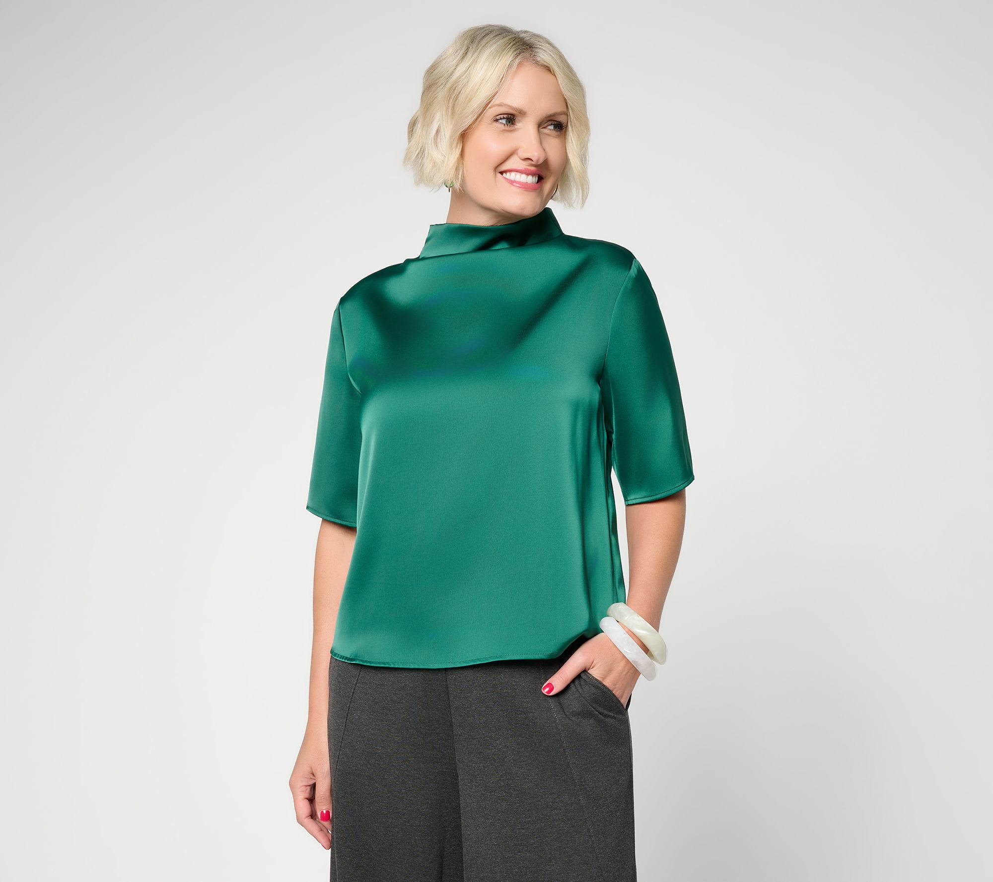 Carla Rockmore Collection Disco Satin Elbow Sleeve Top