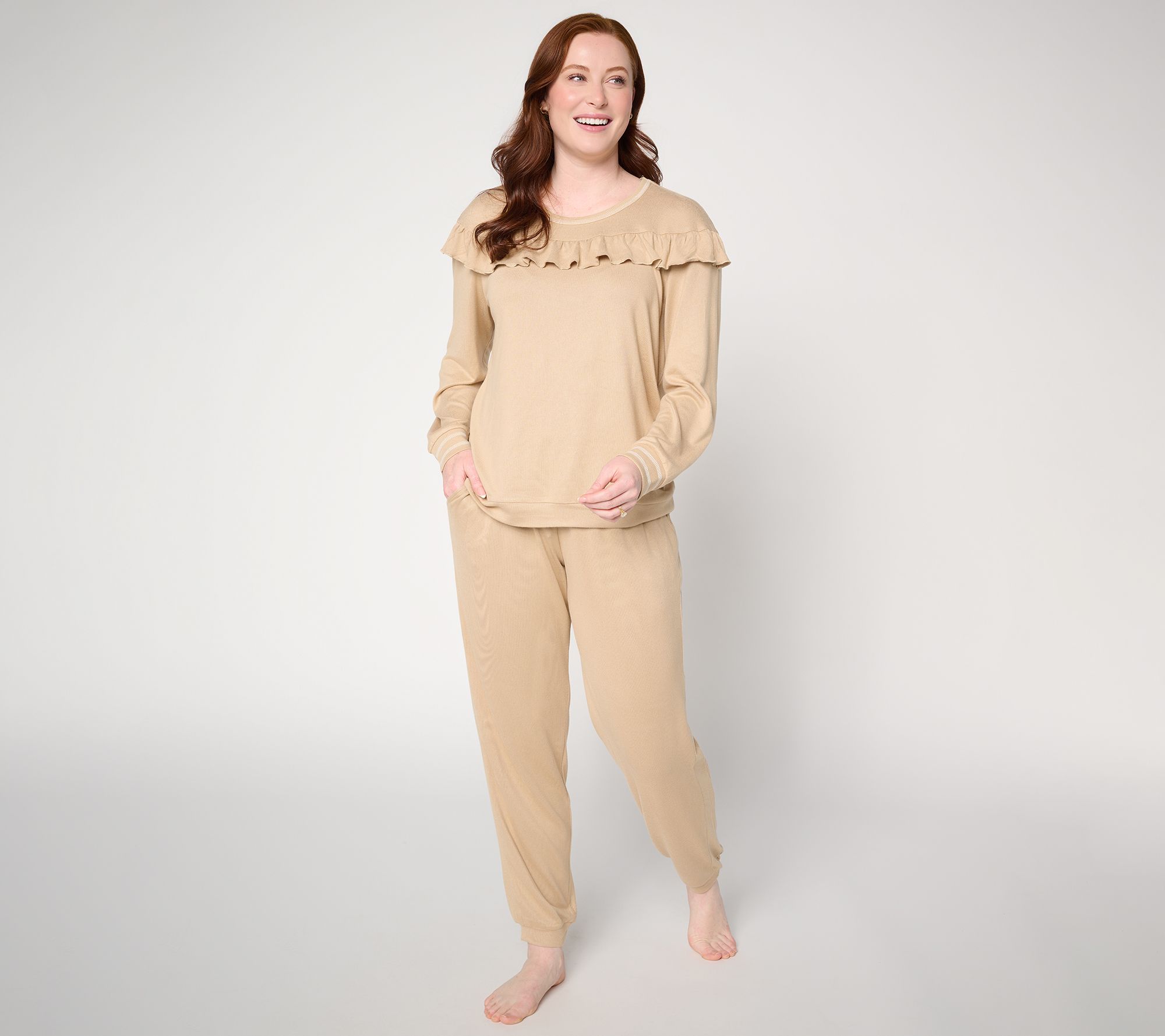 "As Is" MUK LUKS Ruffle Long Sleeve Top and Jogger Lounge Set