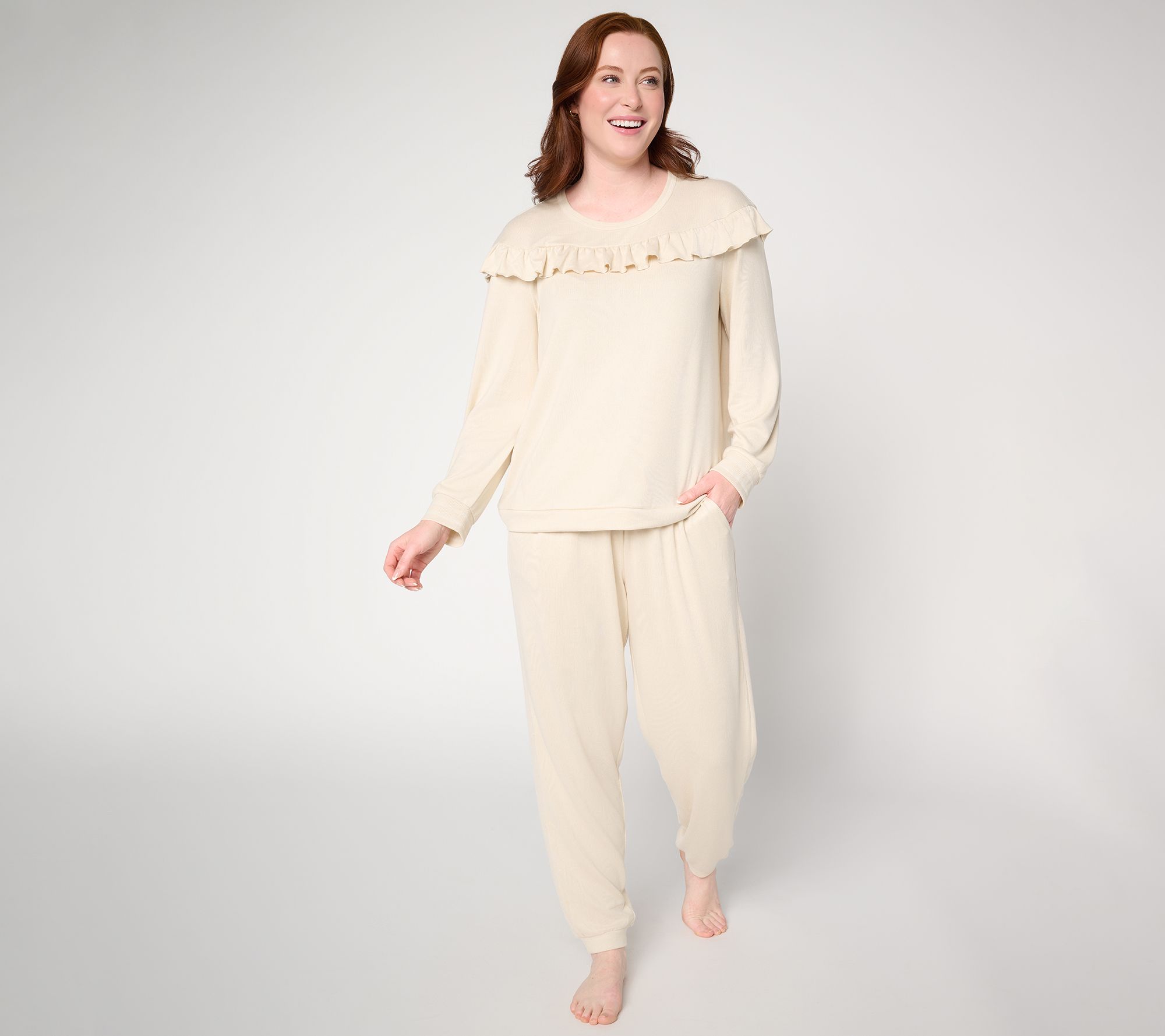 "As Is" MUK LUKS Ruffle Long Sleeve Top and Jogger Lounge Set