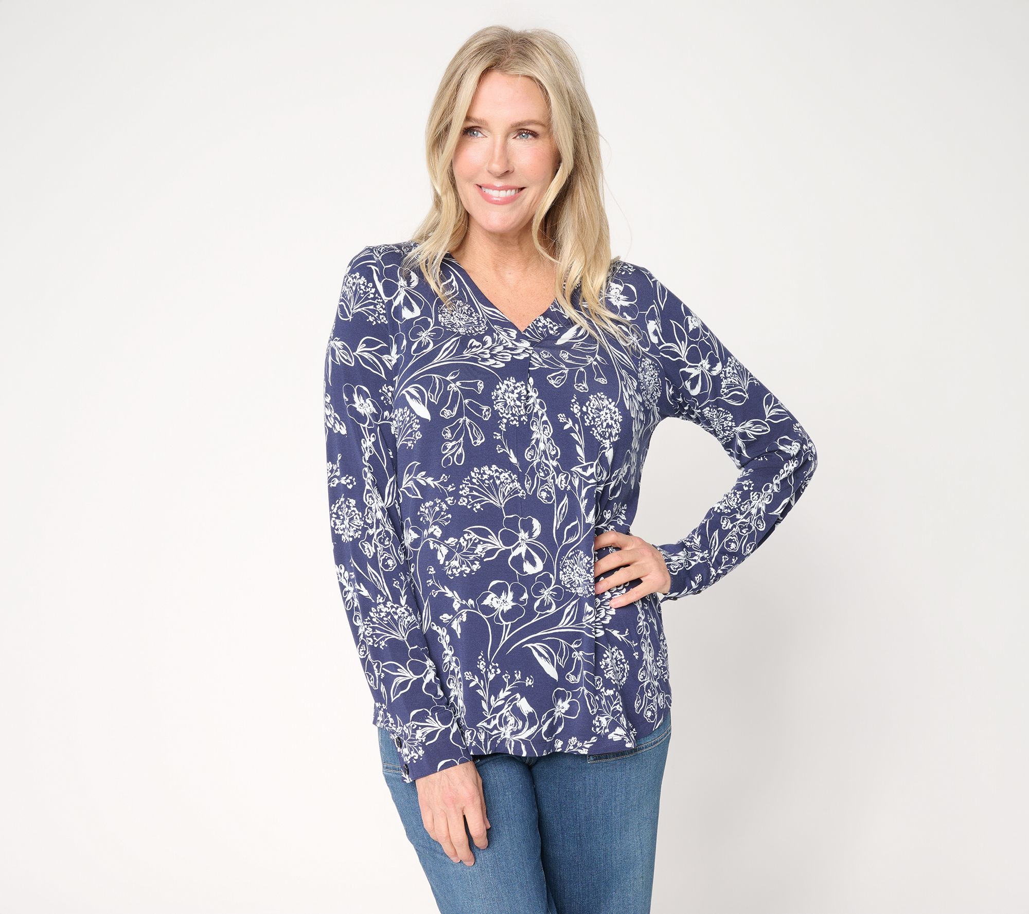 "As Is" Belle by Kim Gravel Rayon Spandex Imagined Garden V-Neck Top