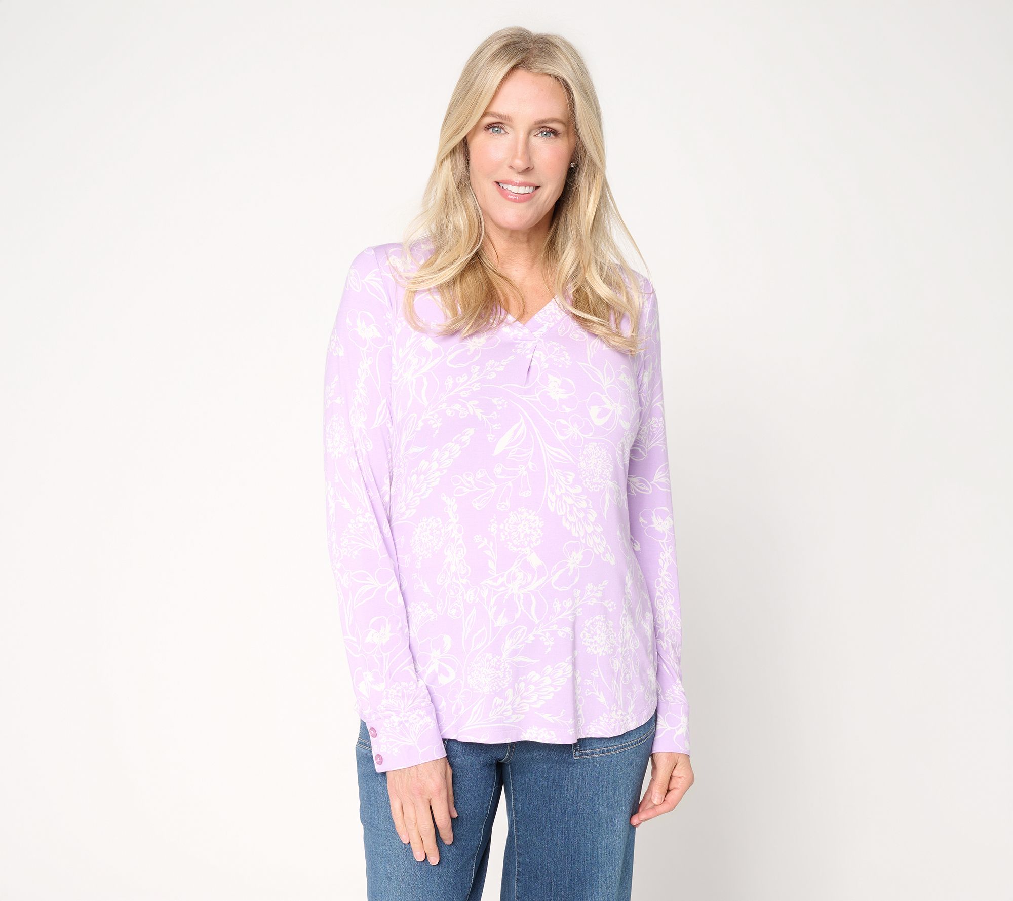 "As Is" Belle by Kim Gravel Rayon Spandex Imagined Garden V-Neck Top