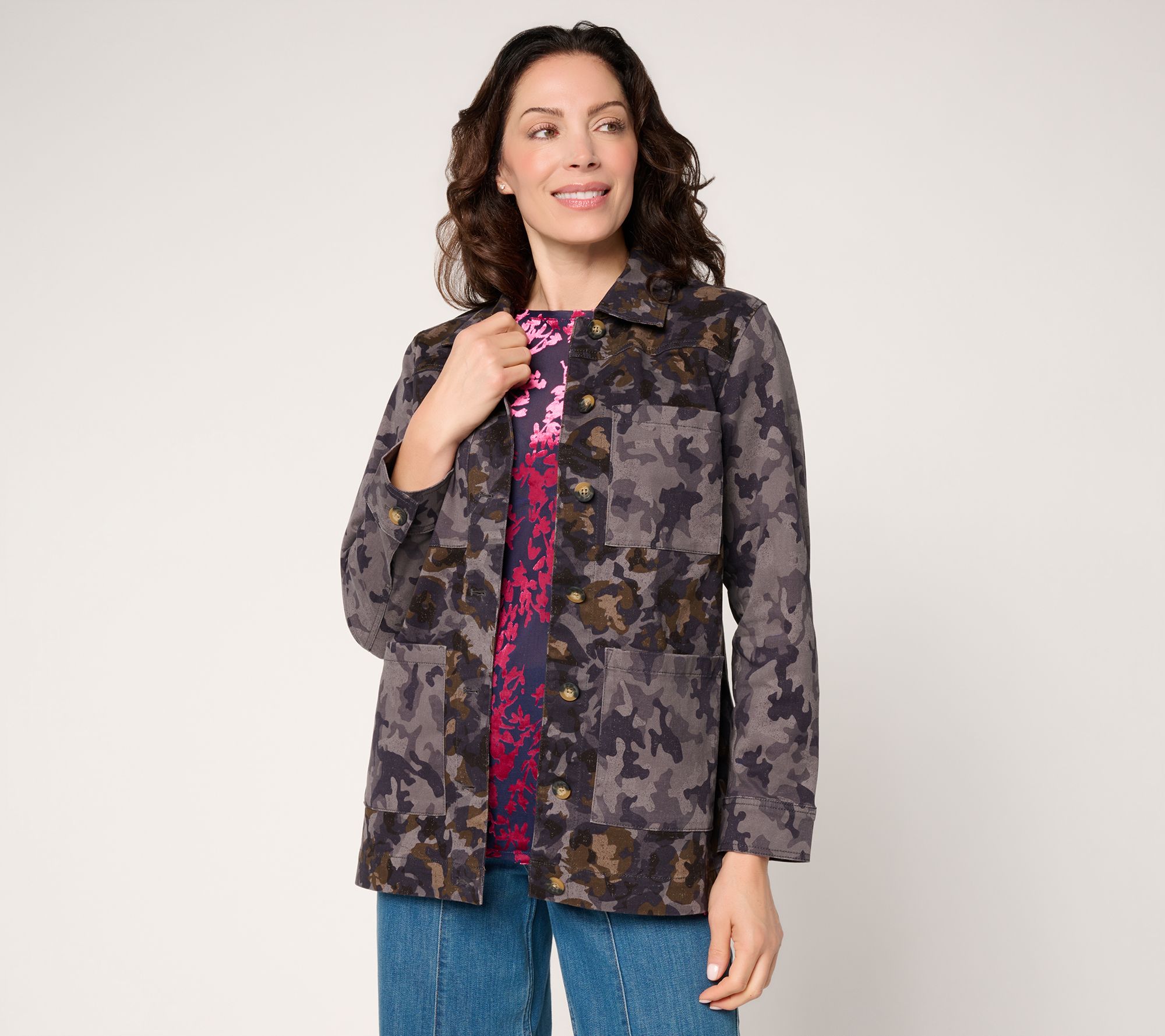 LOGO by Lori Goldstein Regular Button Front Printed Jacket