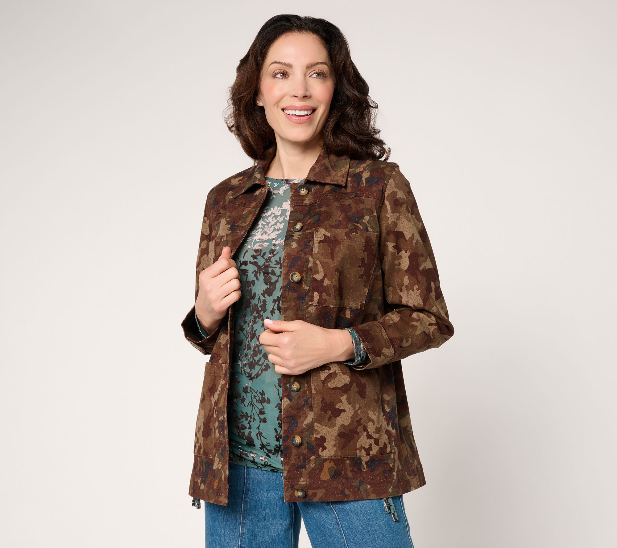 LOGO by Lori Goldstein Regular Button Front Printed Jacket
