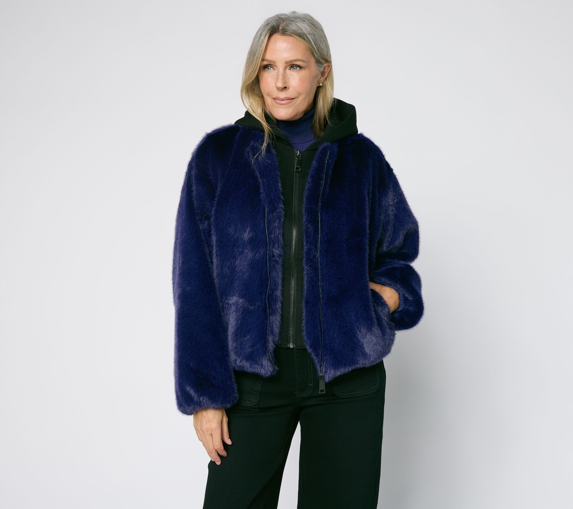  RM Studios x Rebecca Minkoff Faux Fur Coat with Removeable Hood