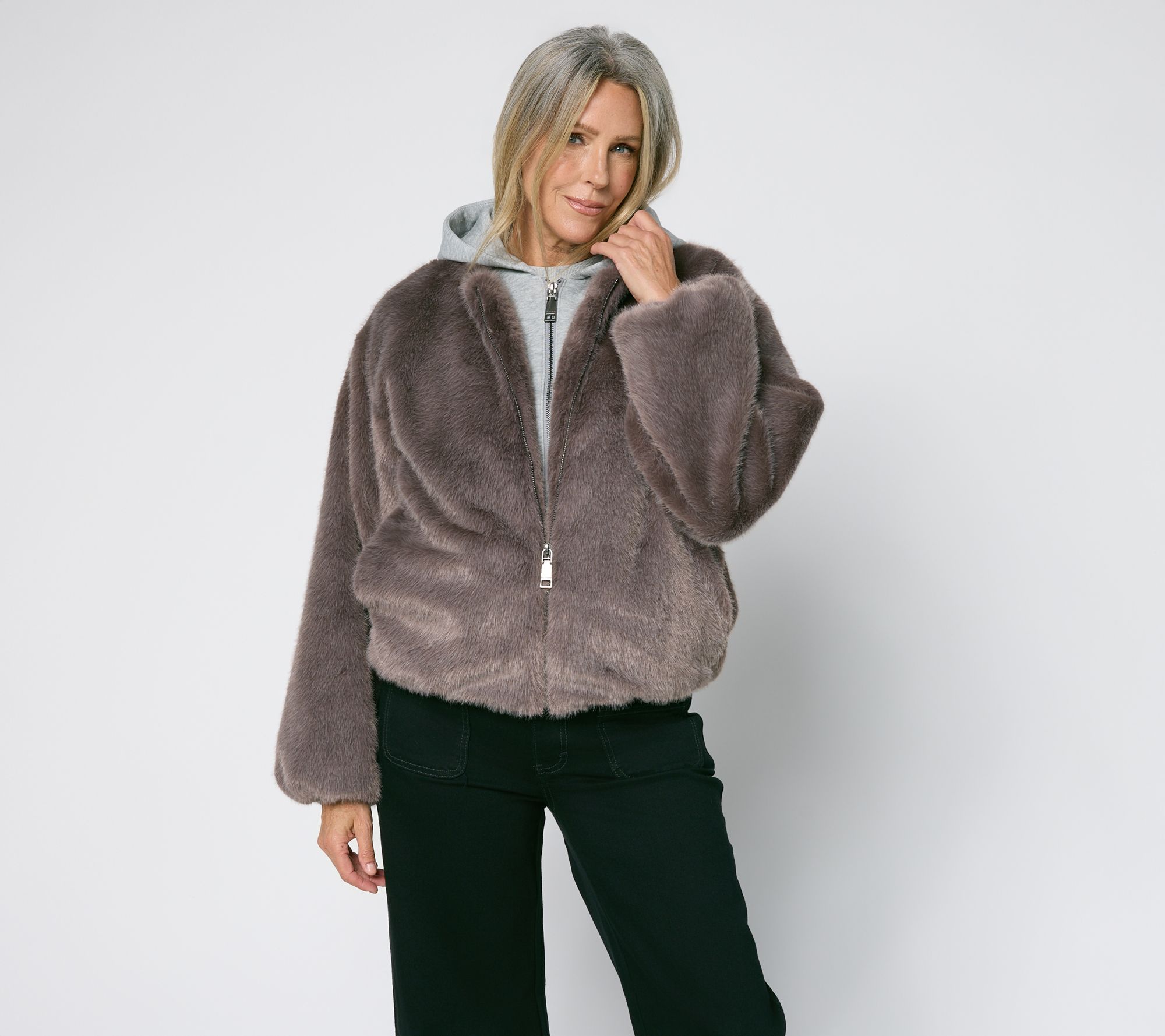 RM Studios x Rebecca Minkoff Faux Fur Coat with Removeable Hood