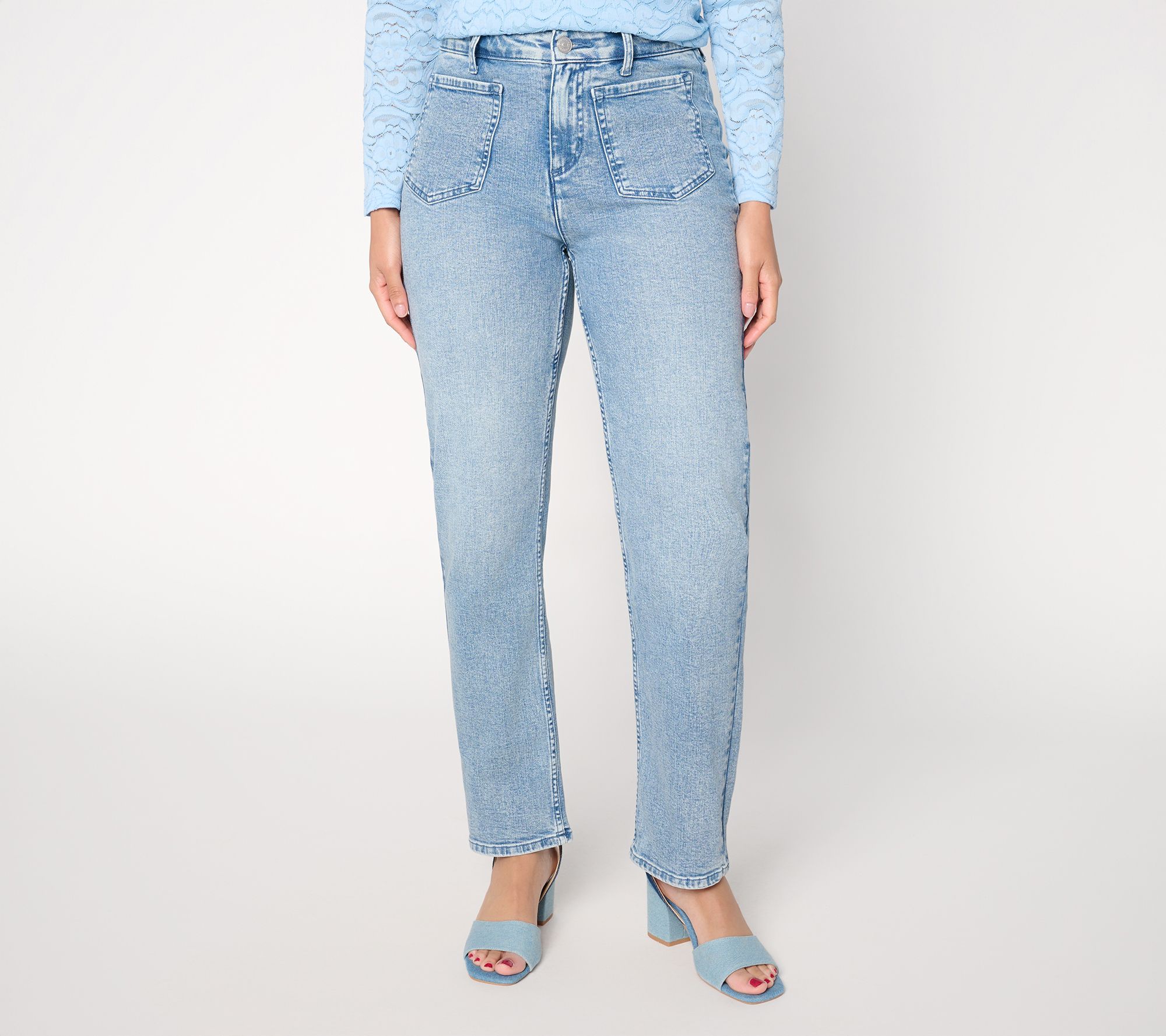 "As Is" LOGO by Lori Goldstein Petite Indigo Reverse Pocket Ankle Jeans
