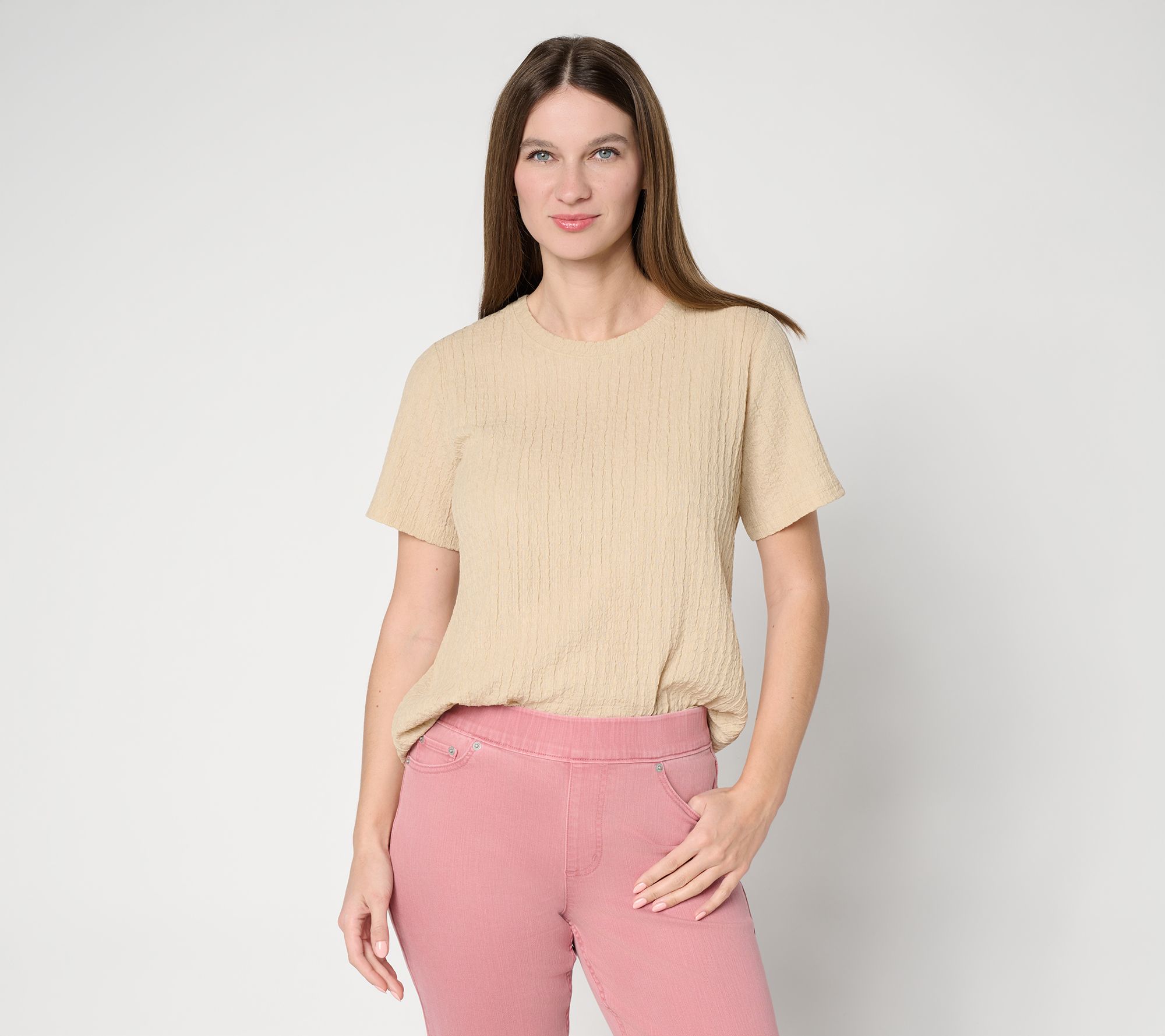 "As Is" LOGO Layers by Lori Goldstein Textured Short Sleeve Top