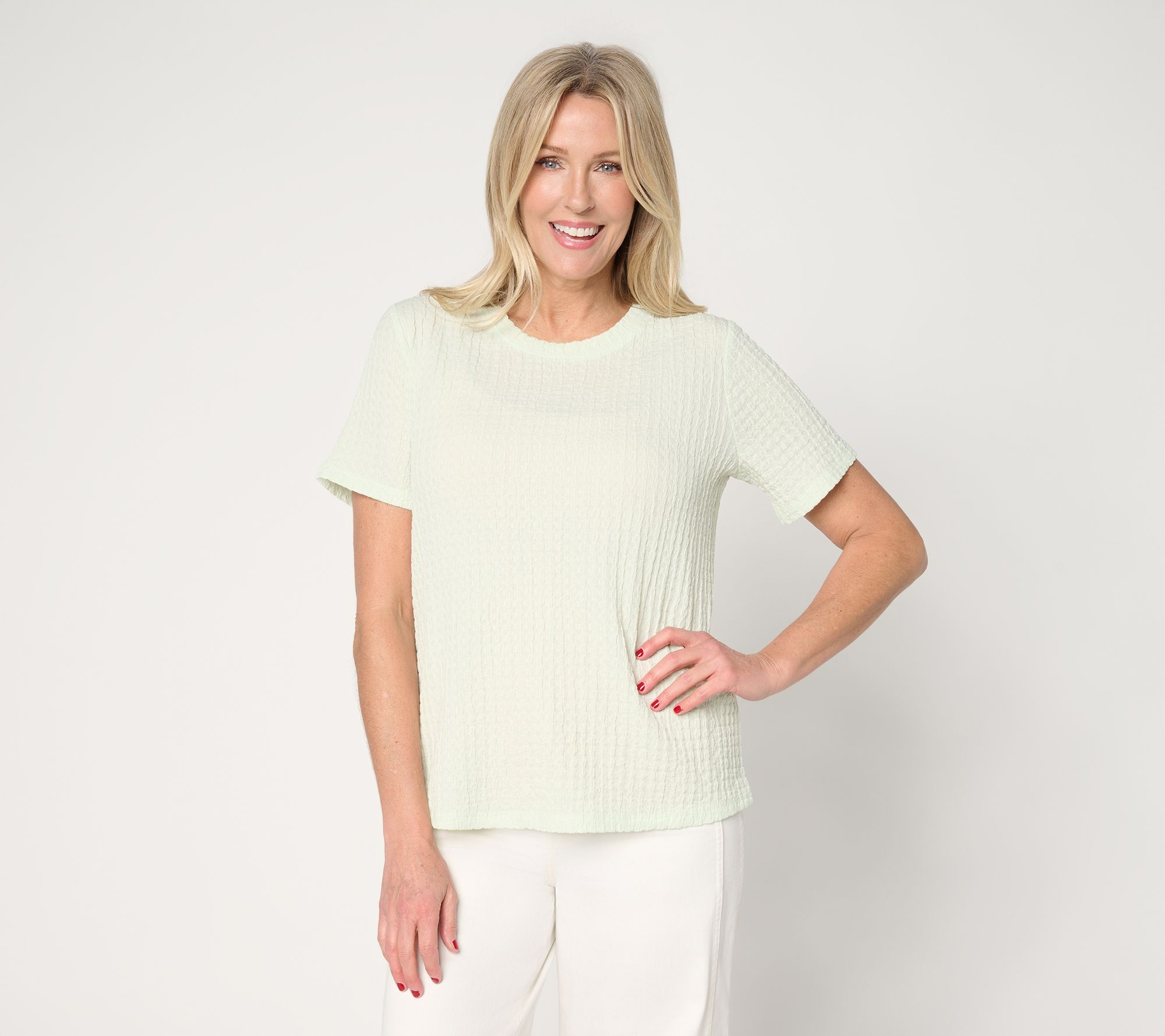 "As Is" LOGO Layers by Lori Goldstein Textured Short Sleeve Top