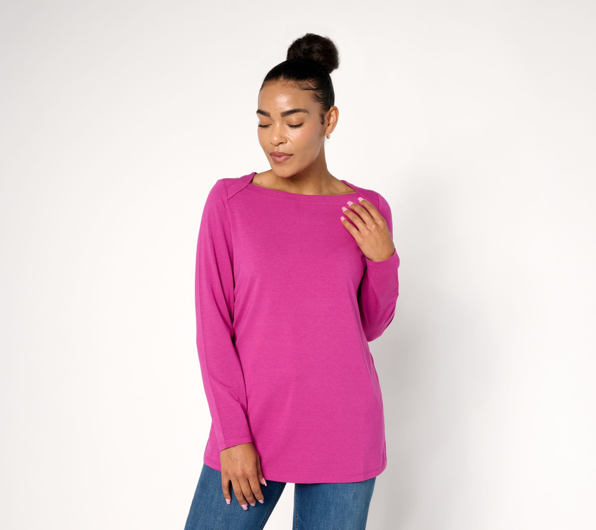 Denim & Co. Essentials Petite So Soft Jersey Boat Neck Tunic