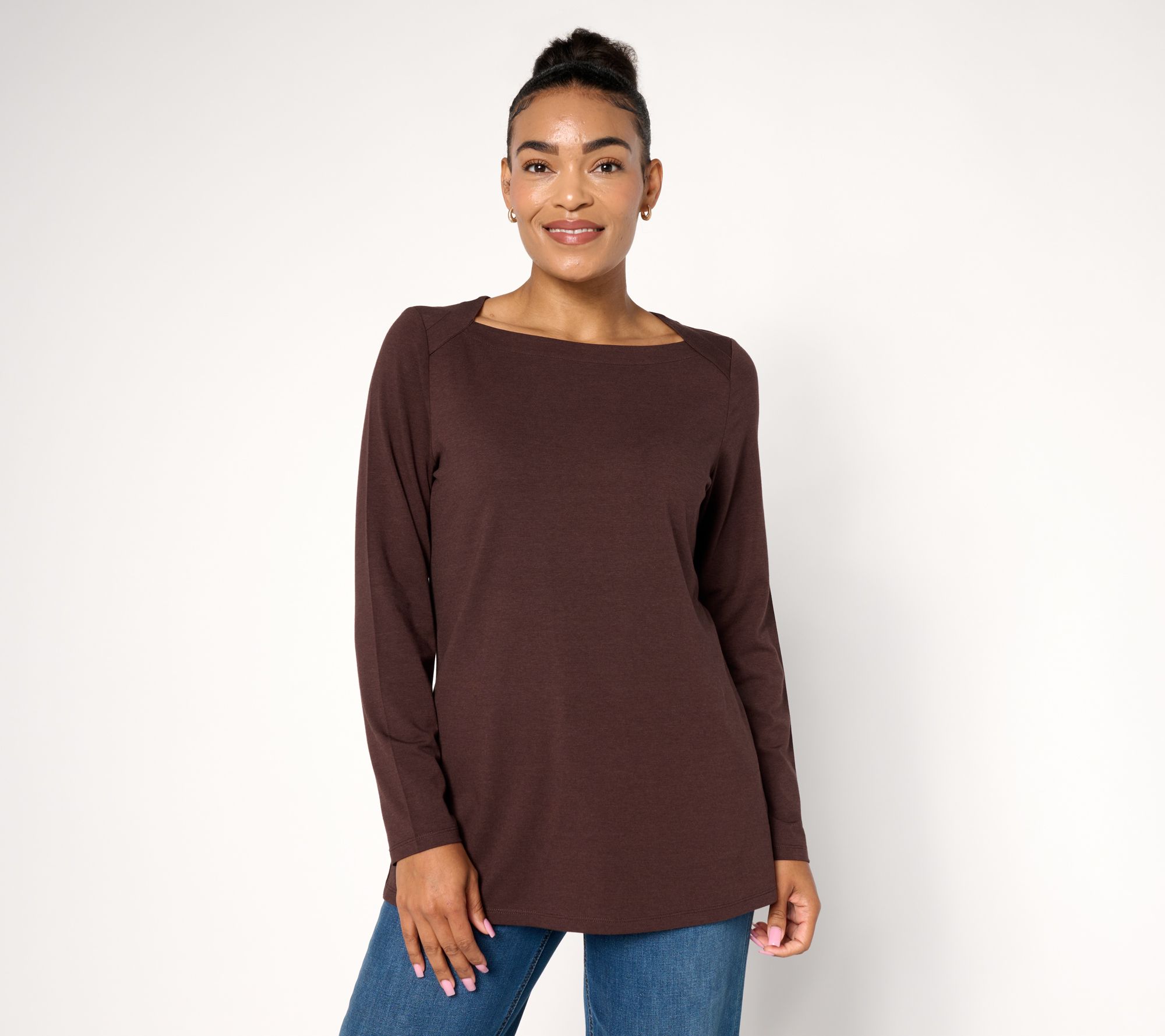 Denim & Co. Essentials Petite So Soft Jersey Boat Neck Tunic