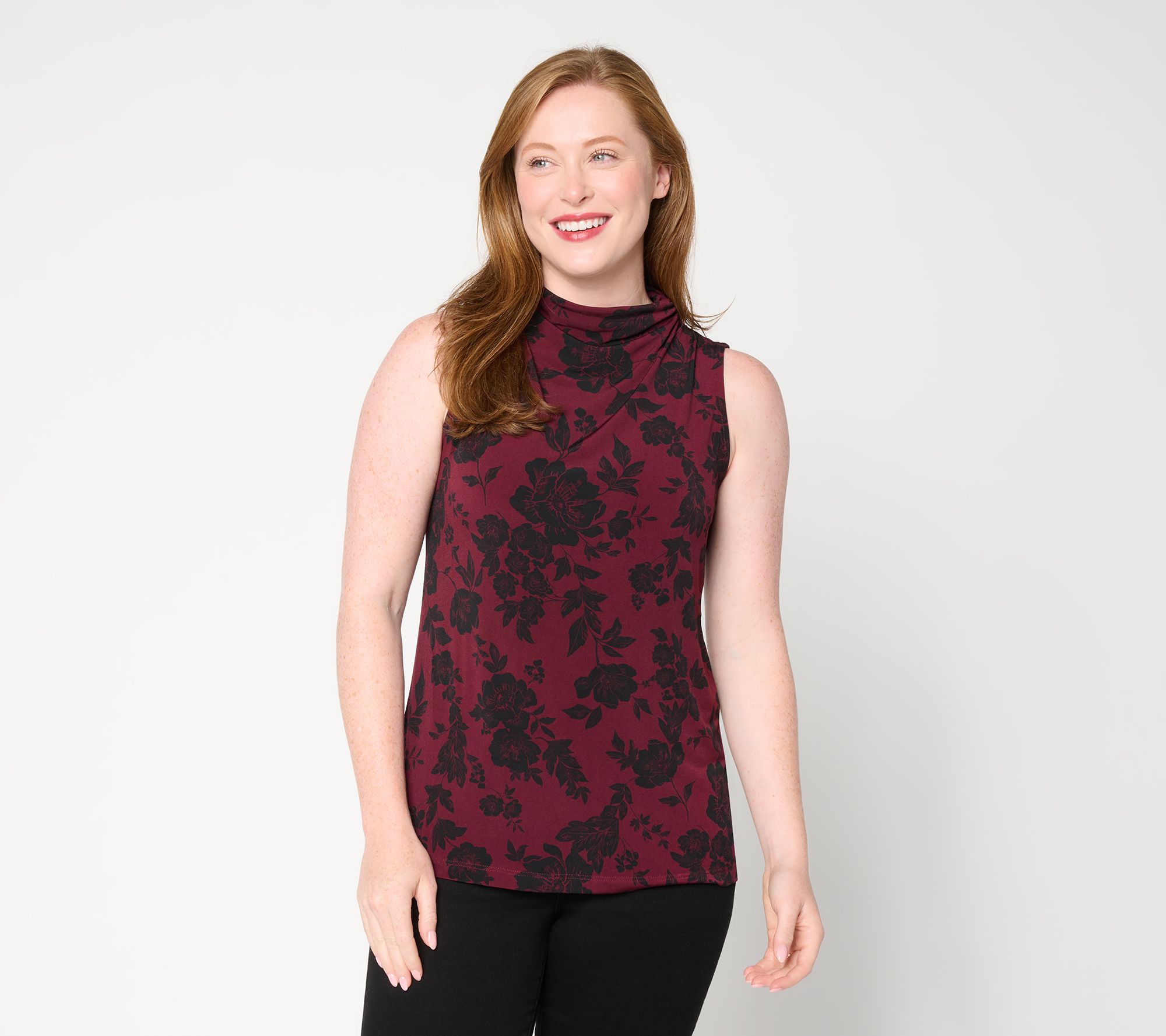 Susan Graver Printed Liquid Knit Funnel Neck Sleeveless Top