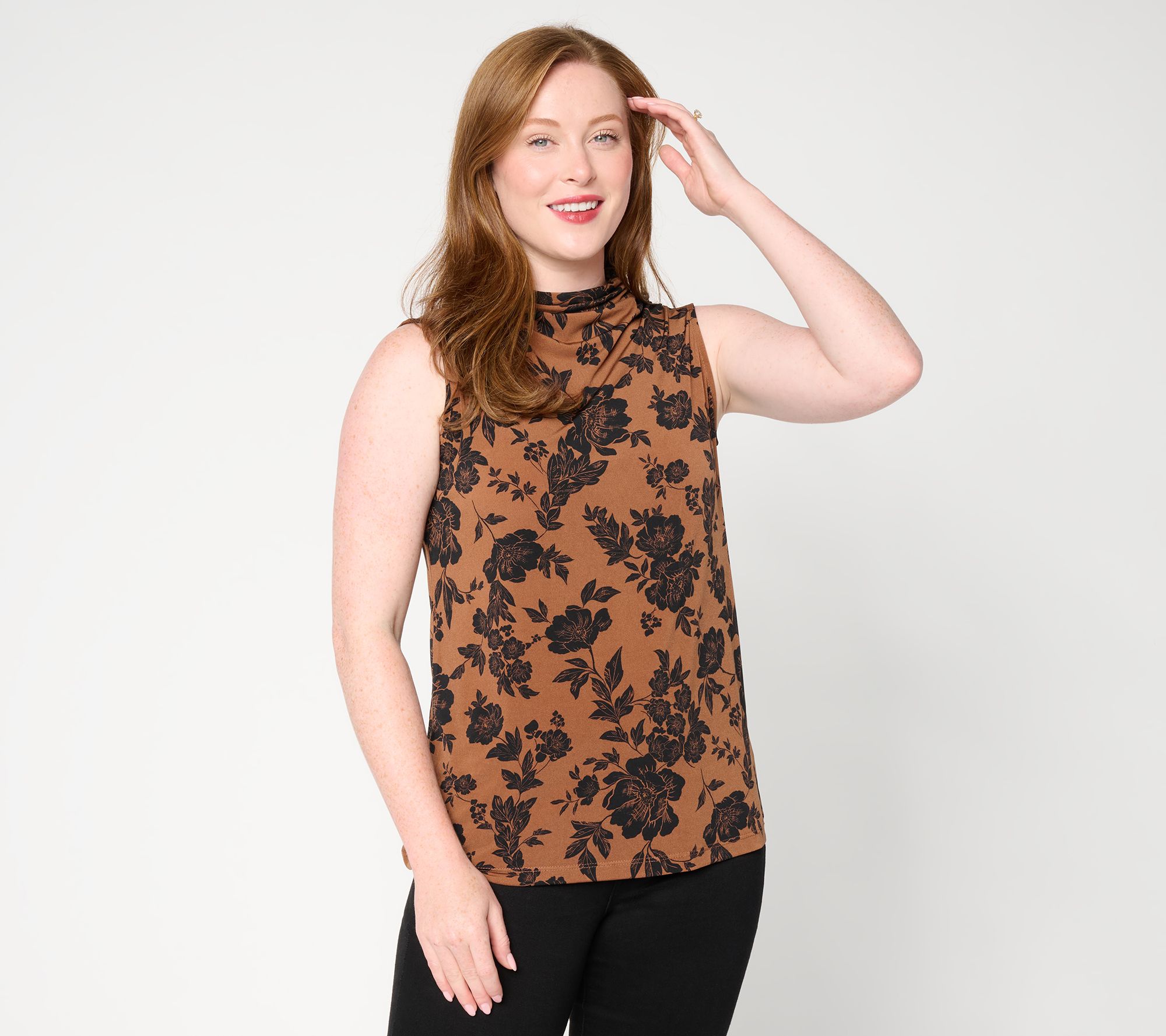 Susan Graver Printed Liquid Knit Funnel Neck Sleeveless Top