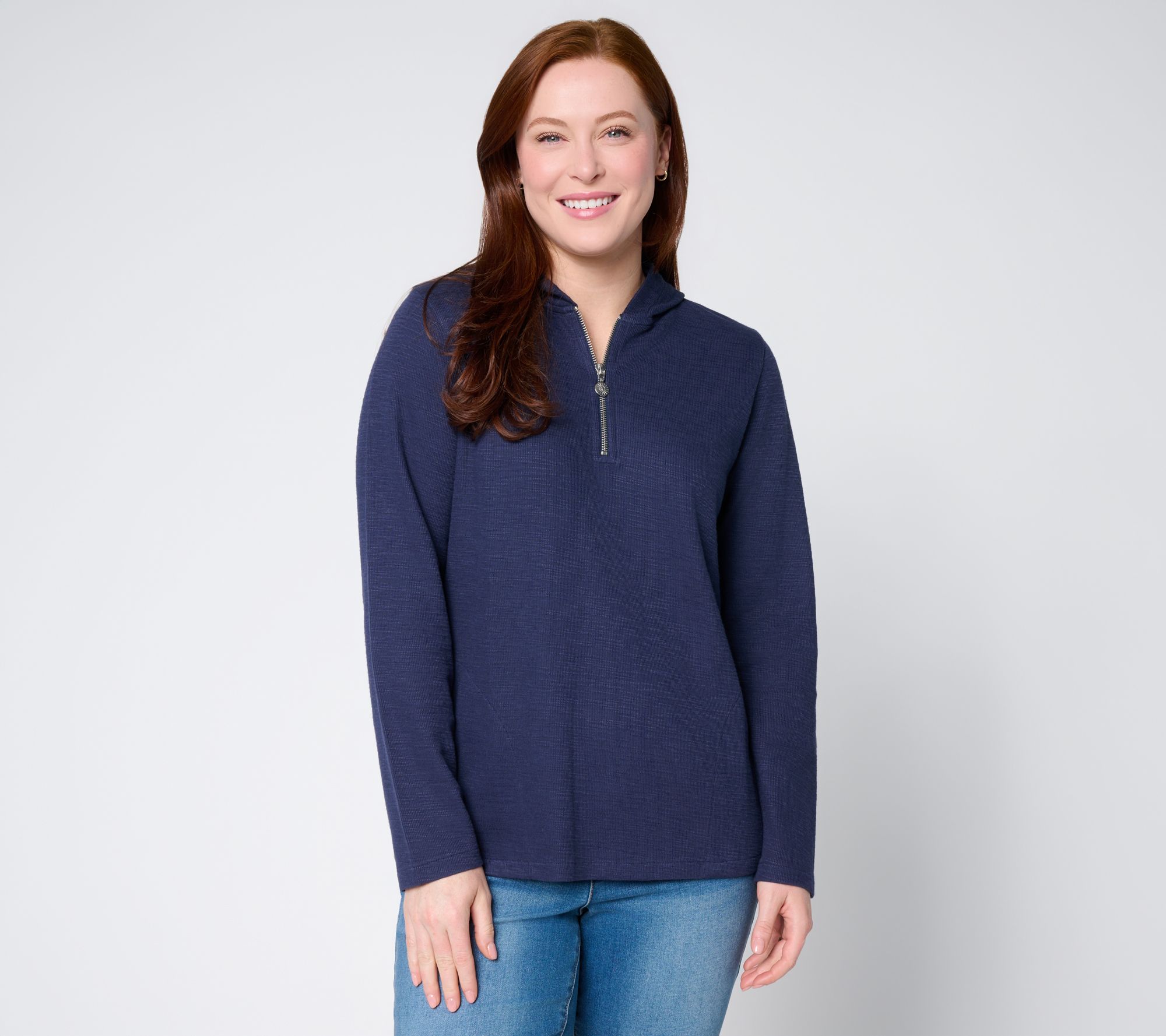 "As Is" Susan Graver Soleil Slub Knit Quarter Zip Hoodie