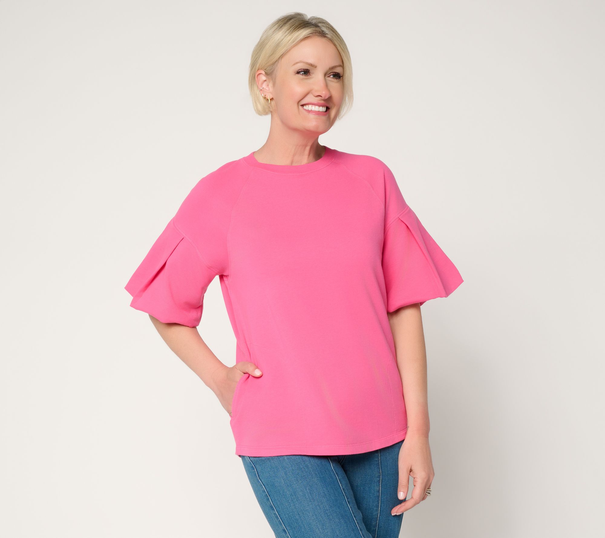 "As Is" LOGO by Lori Goldstein Pleat Sleeve Sweatshirt