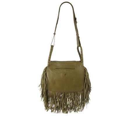 Luxe Rachel Zoe Pebble Leather Flap Front Handbag with Fringe Detail ...