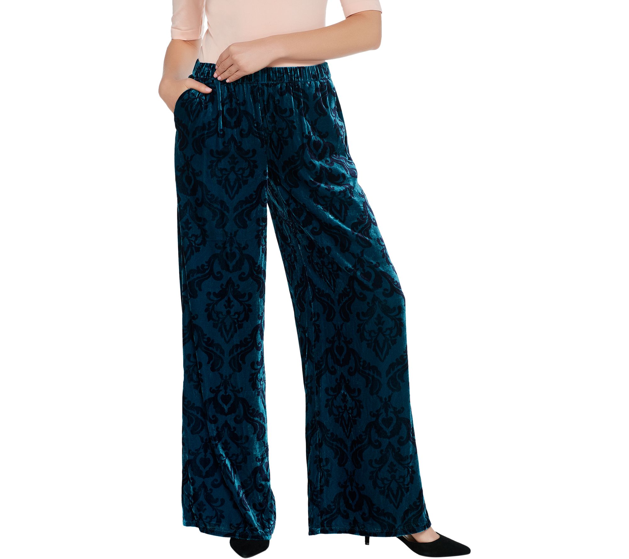 blue velvet wide leg pants
