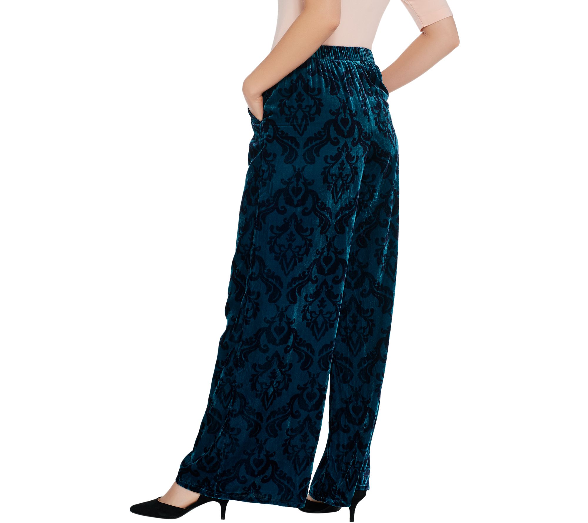 blue velvet wide leg pants