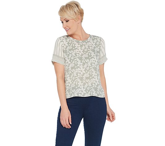 "As Is" Vince Camuto Short-Sleeve Floral Lac Mix Print Blouse