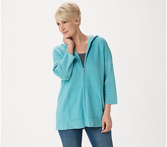 Martha Stewart Hi-Low Zip-Front Sweater with Hood