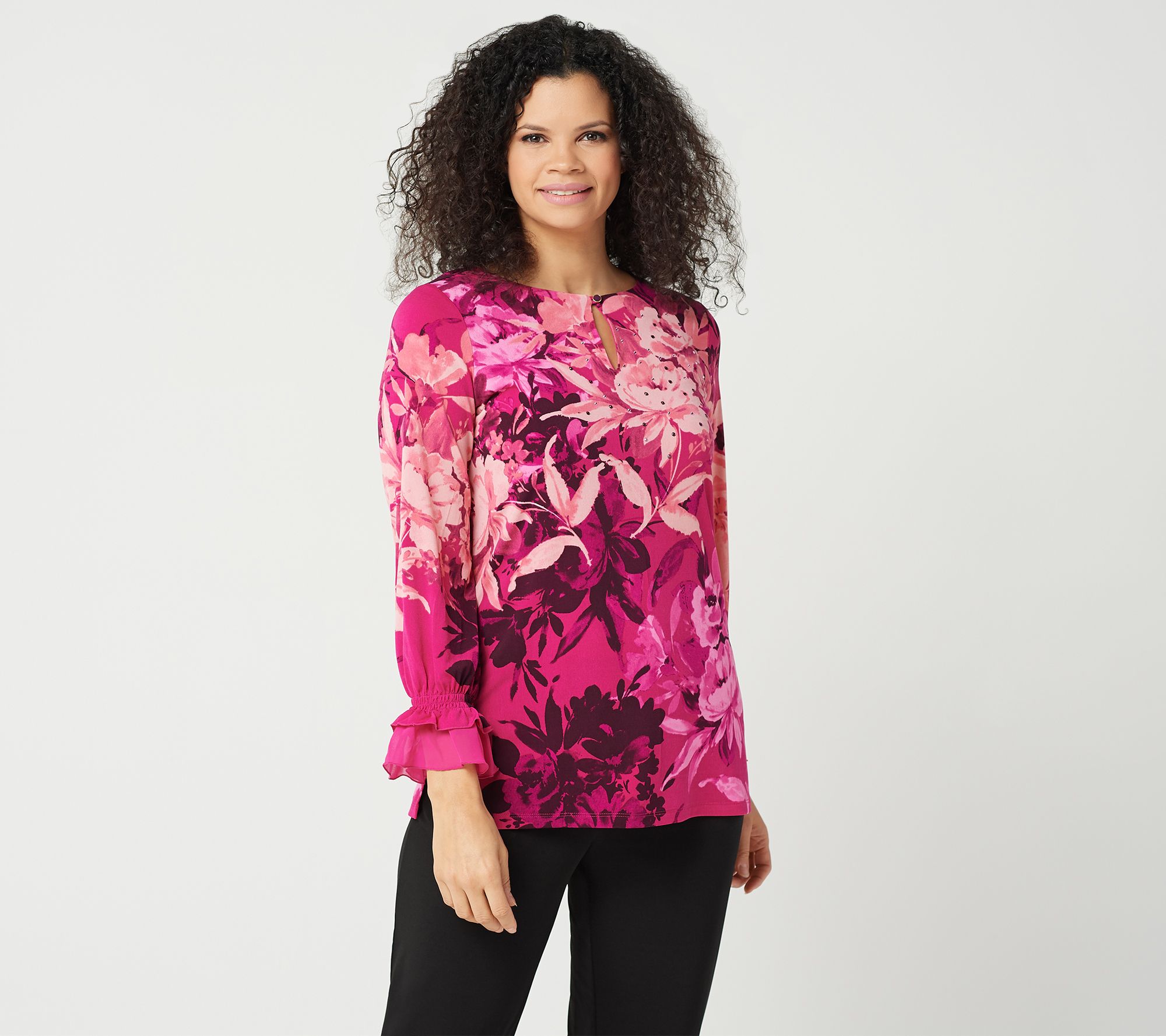 "As Is" Susan Graver Printed Liquid Knit Embellished Tunic - QVC.com