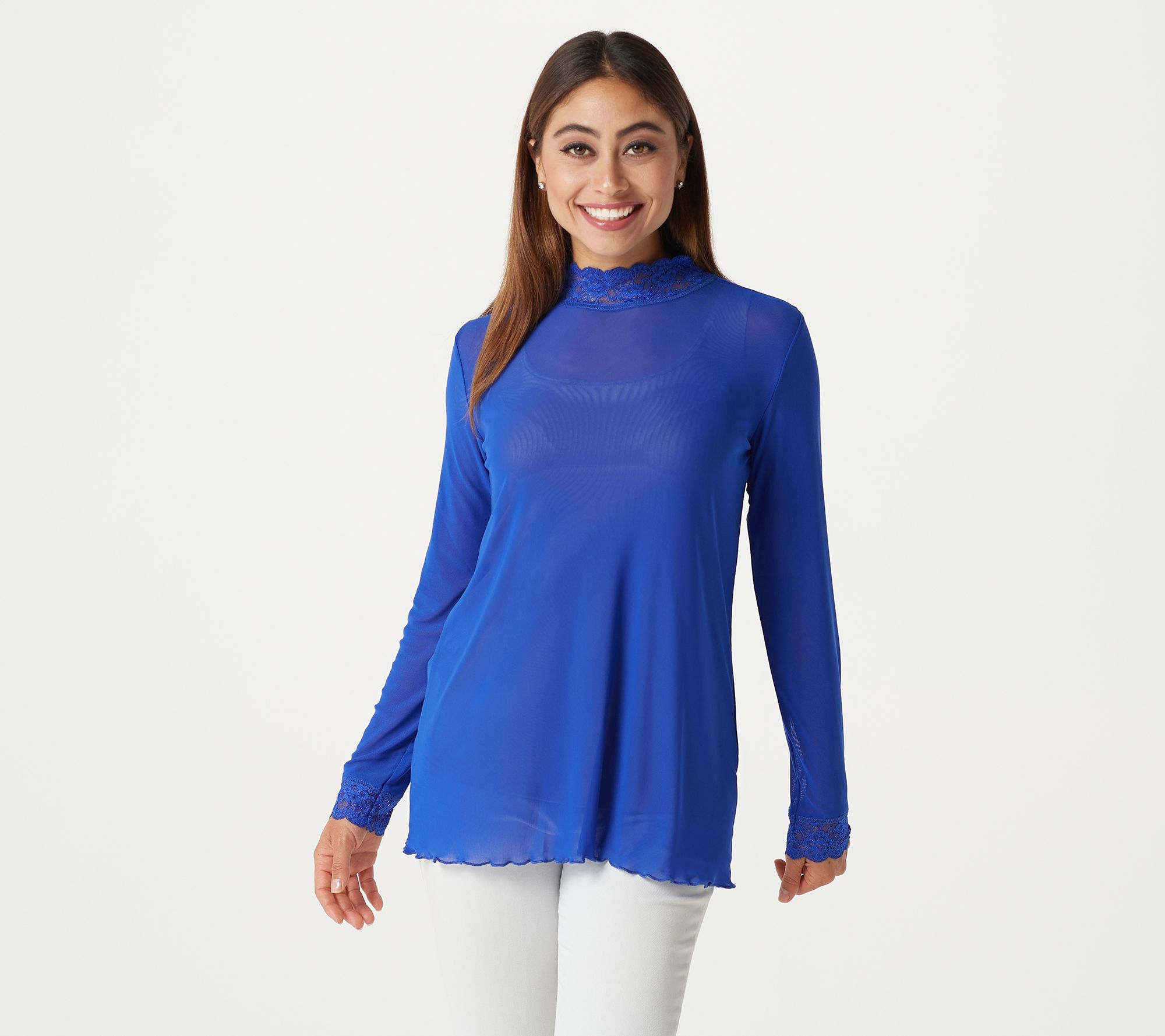 LOGO Layers by Lori Goldstein Sheer Mesh Mock Neck Top with