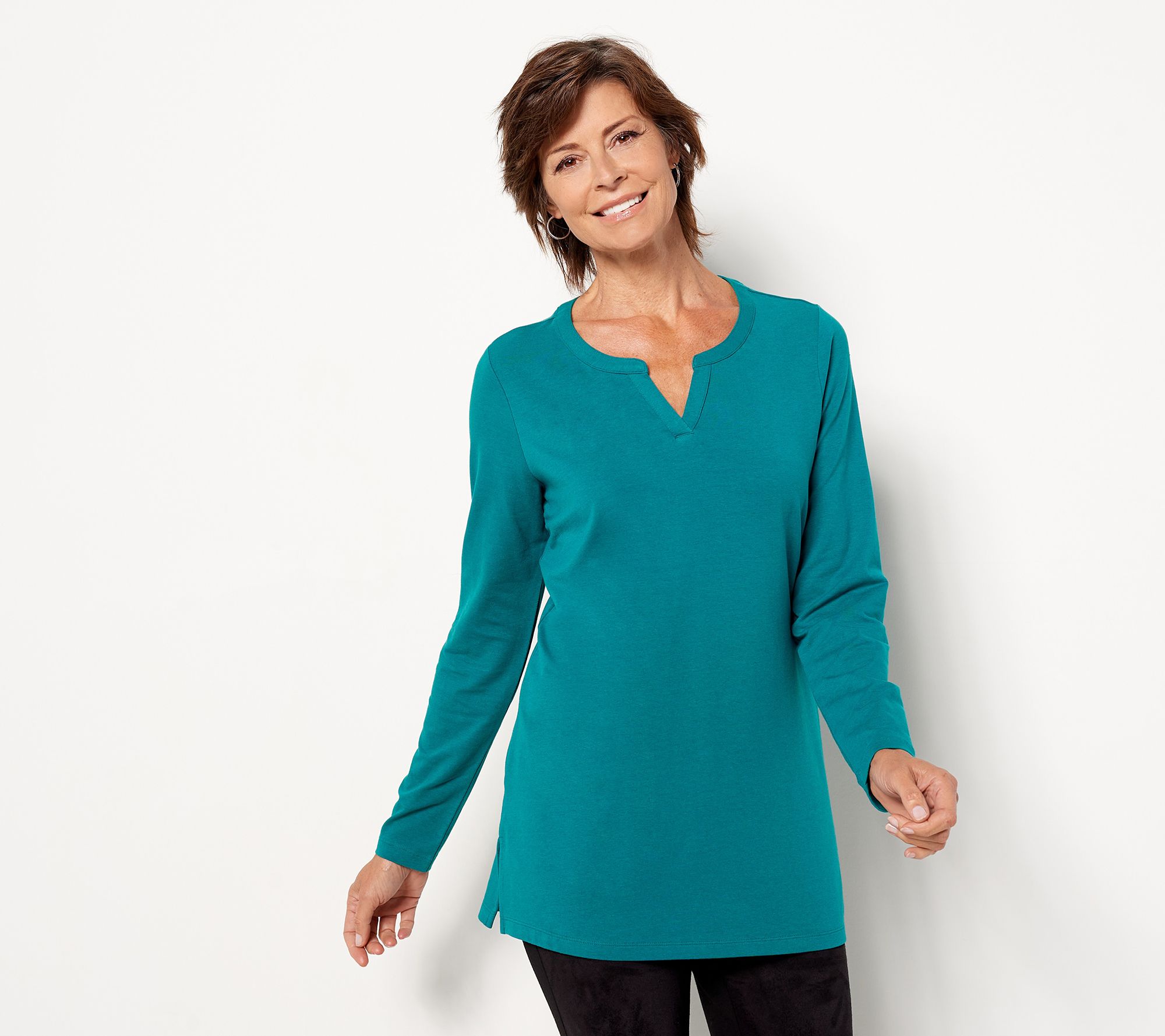 Denim & Co. Essentials Jersey V-Neck Tunic with Side Slits - QVC.com