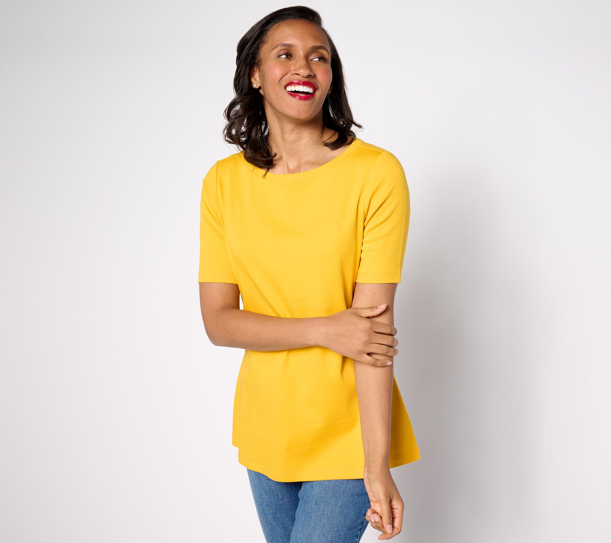 Isaac Mizrahi Live! Essentials Pima Cotton Rounded V-Neck Top 