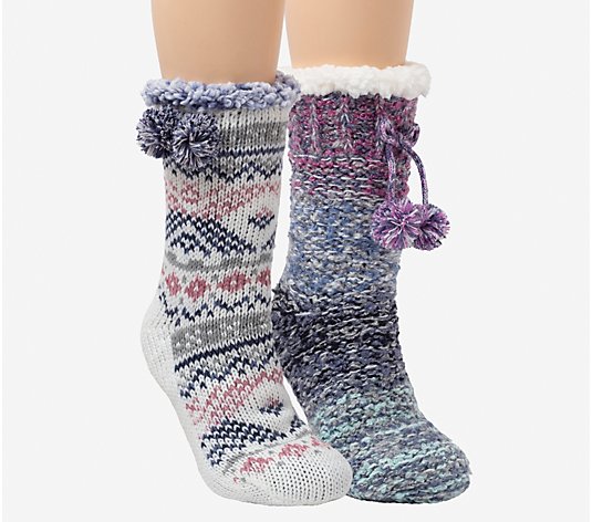 Dearfoams Ladies' 2 Pair Pack Sherpa Lined Slip per Socks