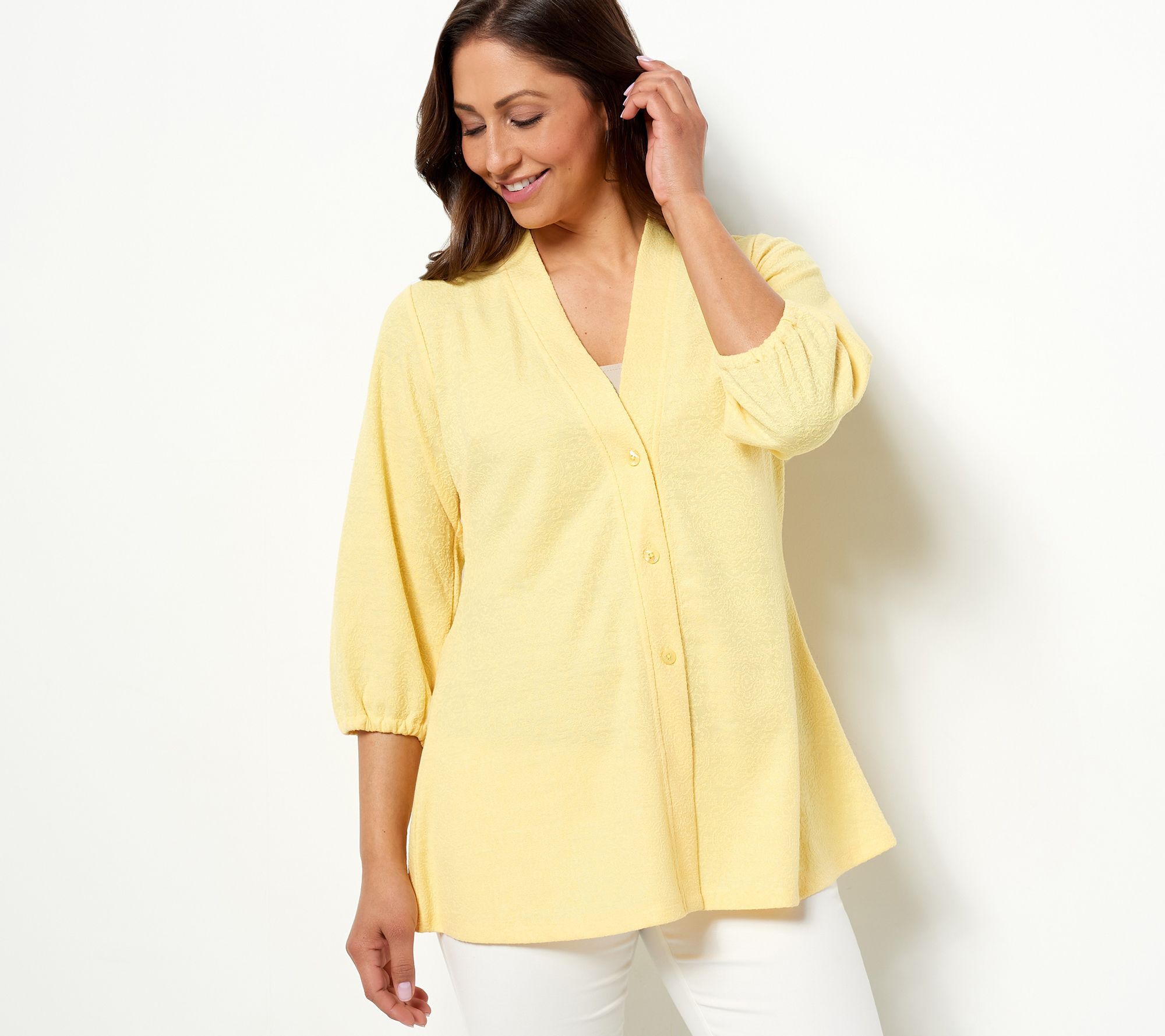 Isaac Mizrahi Live! Knit Jacquard Button Front Cardigan