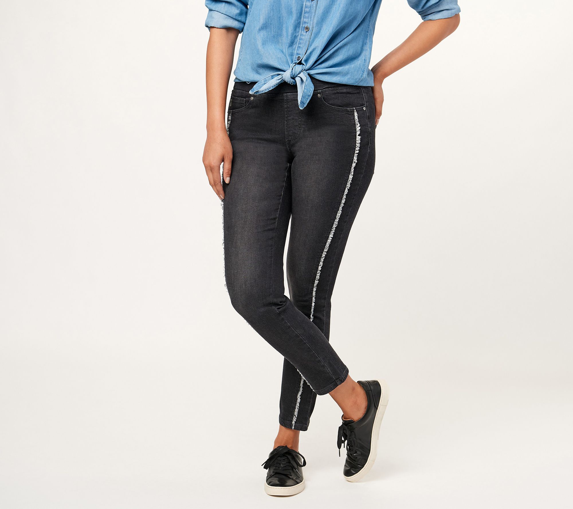 "As Is" Belle by Kim Gravel Pet TripleLuxe Denim Frayed Seam Jeggings