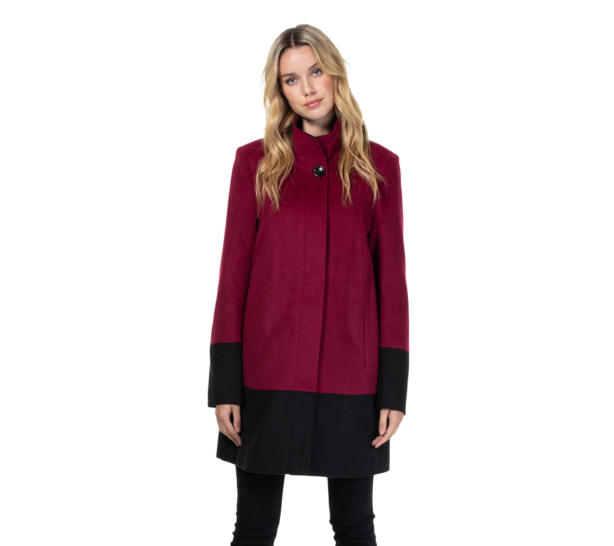 Nuage Insulated Color Block Faux Wool Coat - QVC.com