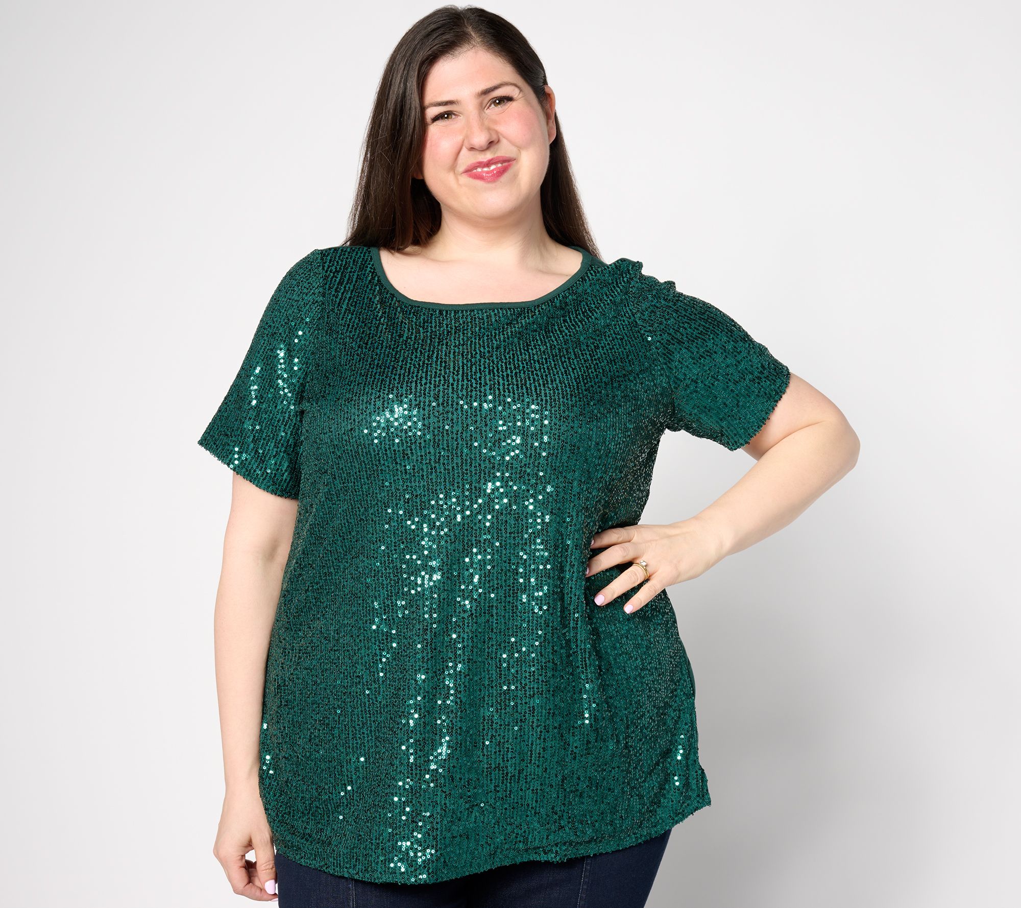 Jingle Belles by Kim Gravel Sequin Mesh Knit Back Tank Top 