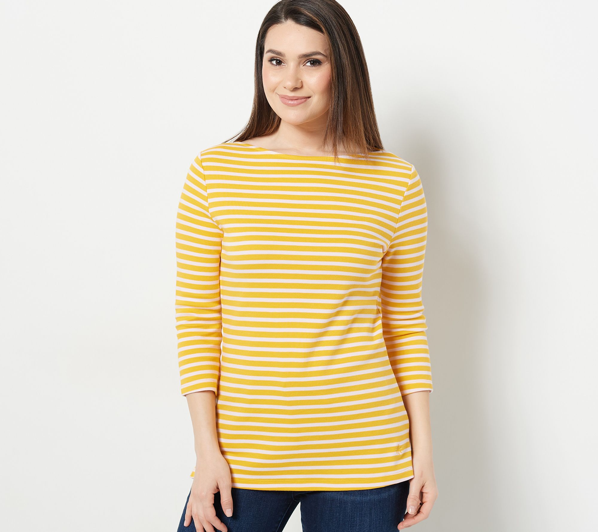 "As Is" Isaac Mizrahi Live Essential Yarn Dye Stripe 3/4 Sleeve Top