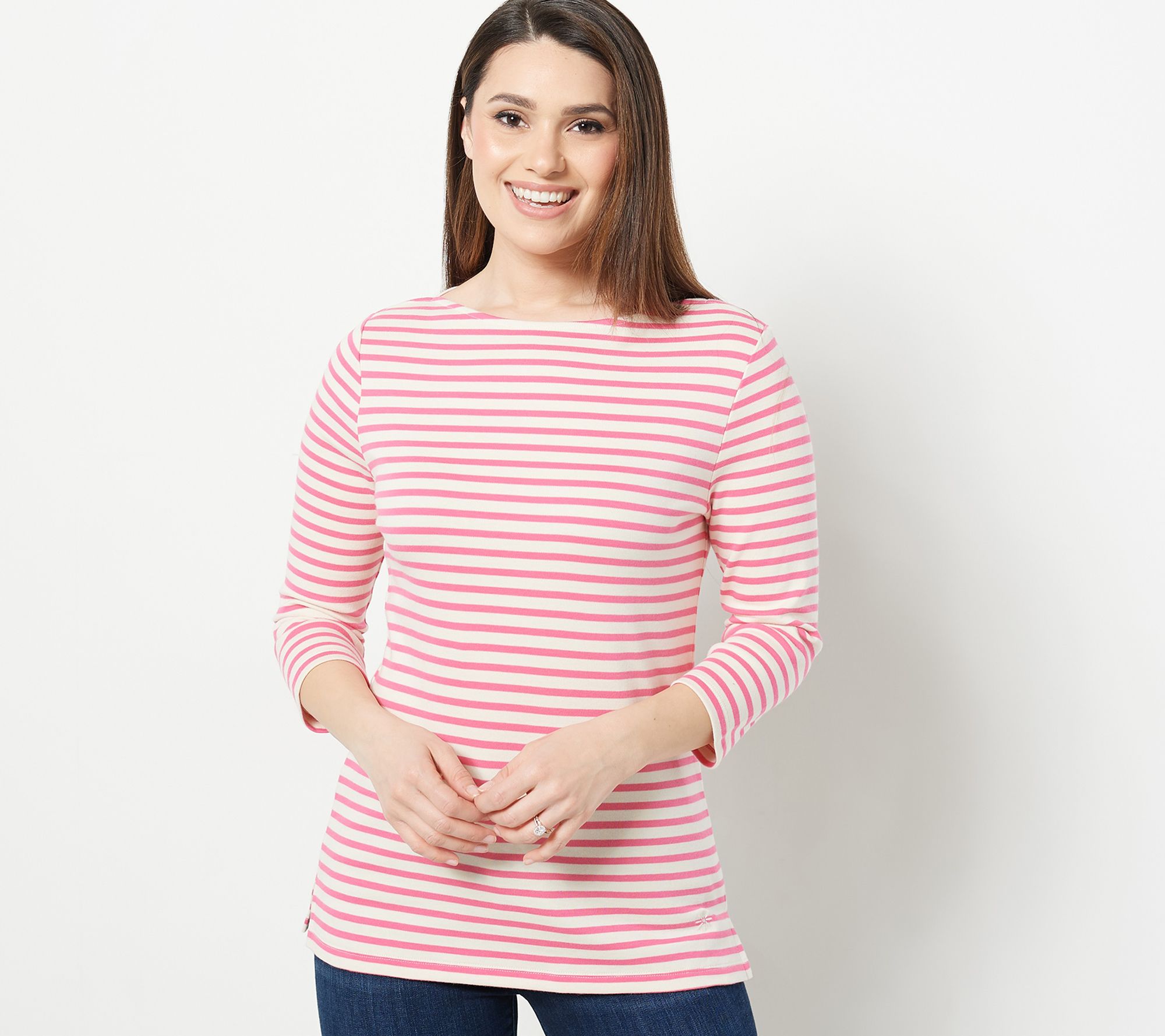 "As Is" Isaac Mizrahi Live Essential Yarn Dye Stripe 3/4 Sleeve Top