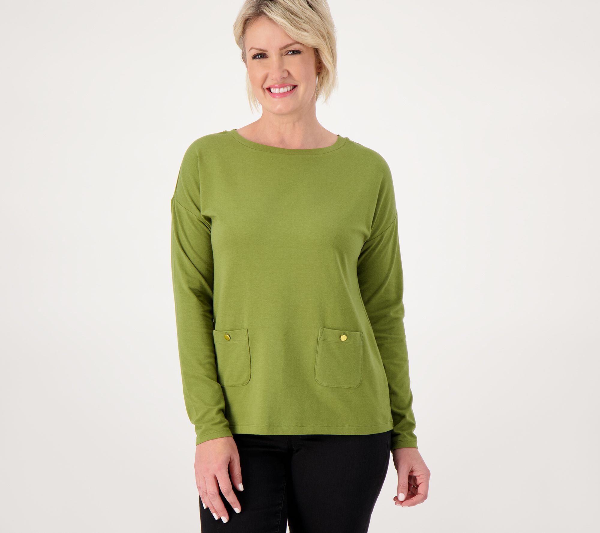 Joan Rivers Cotton Modal Crewneck Top with Patch Pockets