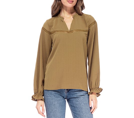B Collection By Bobeau-Tinsel Long Sleeve Top with Trim