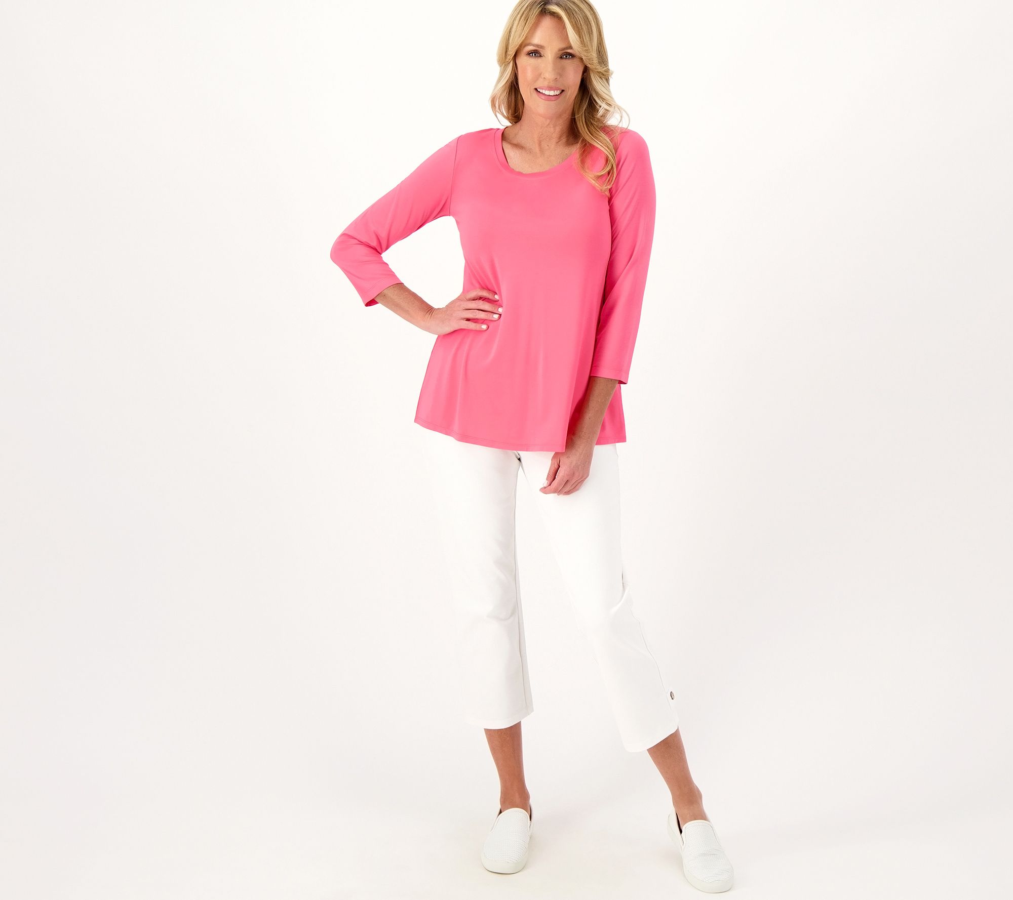Susan Graver Weekend Essentials Cool Touch Shirttail 3/4-Sleeve Top ...