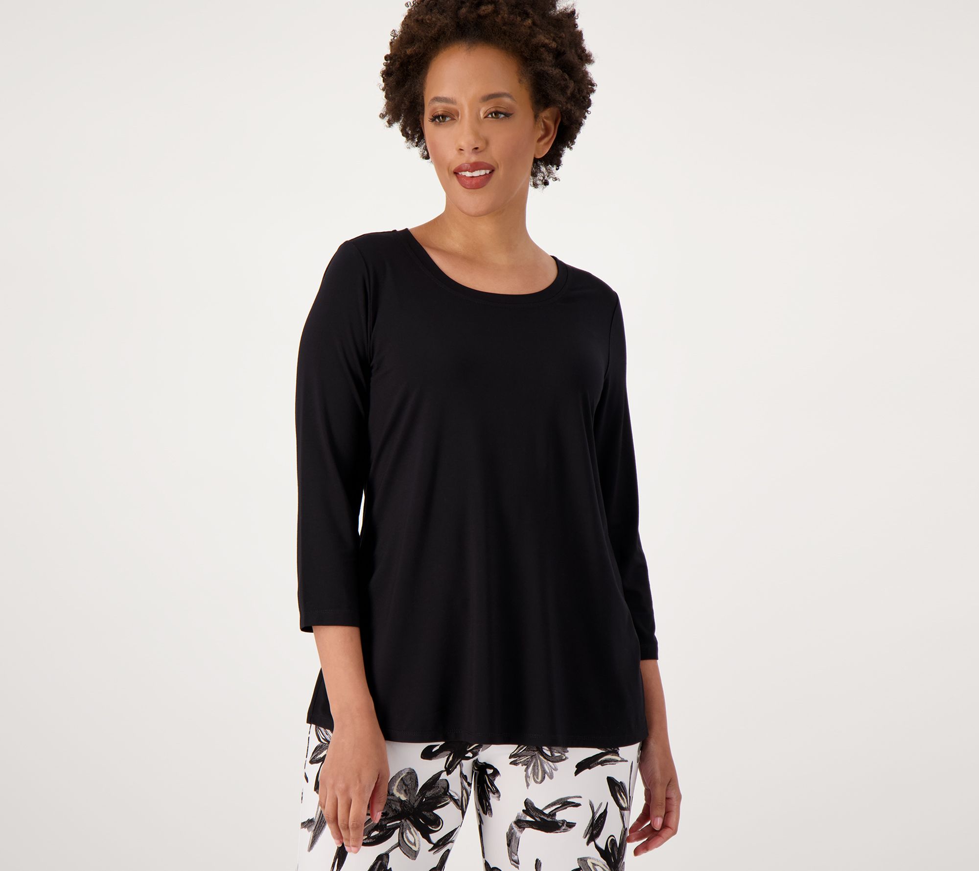 Susan Graver Weekend Essentials Cool Touch Shirttail 3/4-Sleeve Top