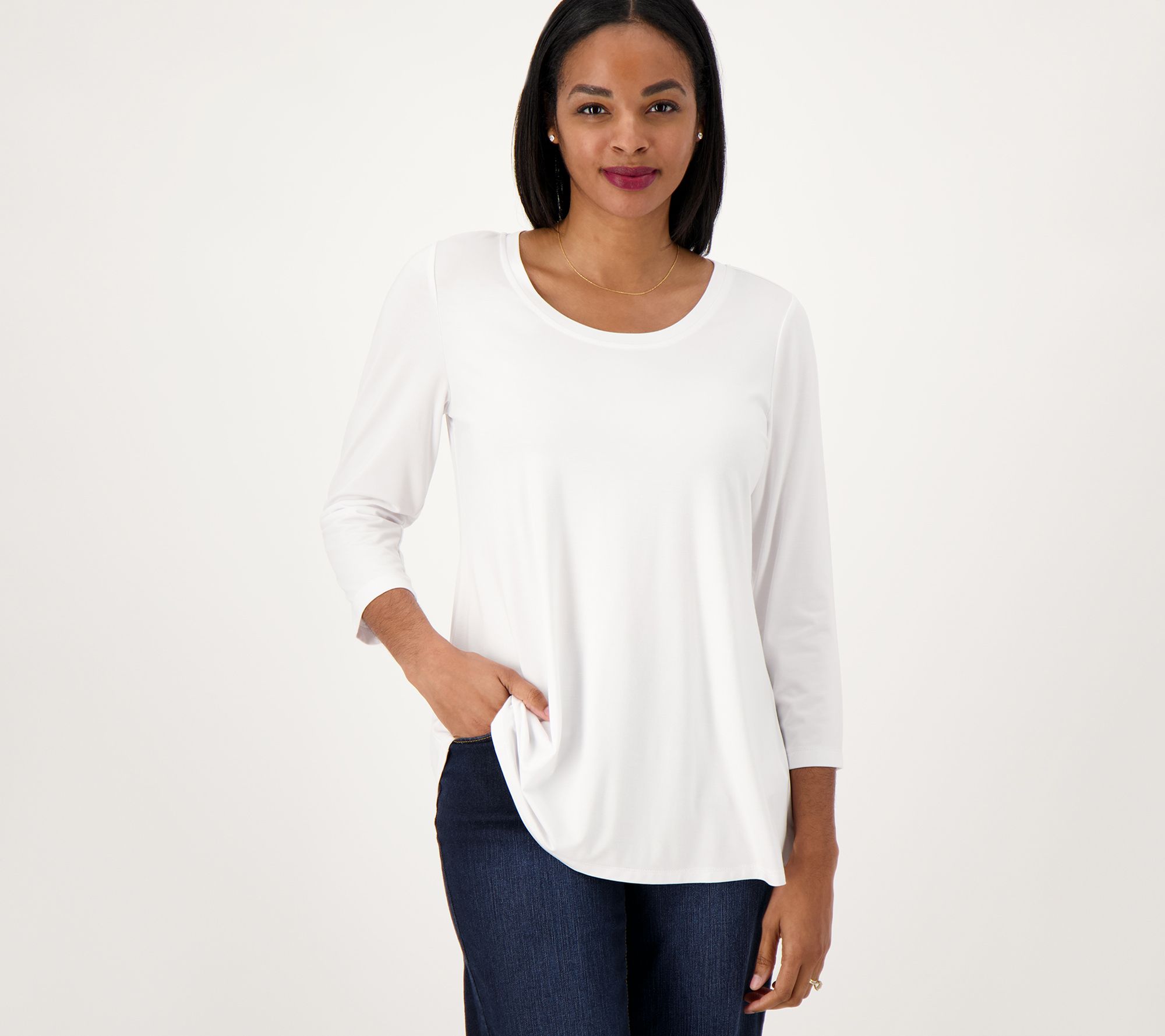 Susan Graver Weekend Essentials Cool Touch Shirttail 3/4-Sleeve Top
