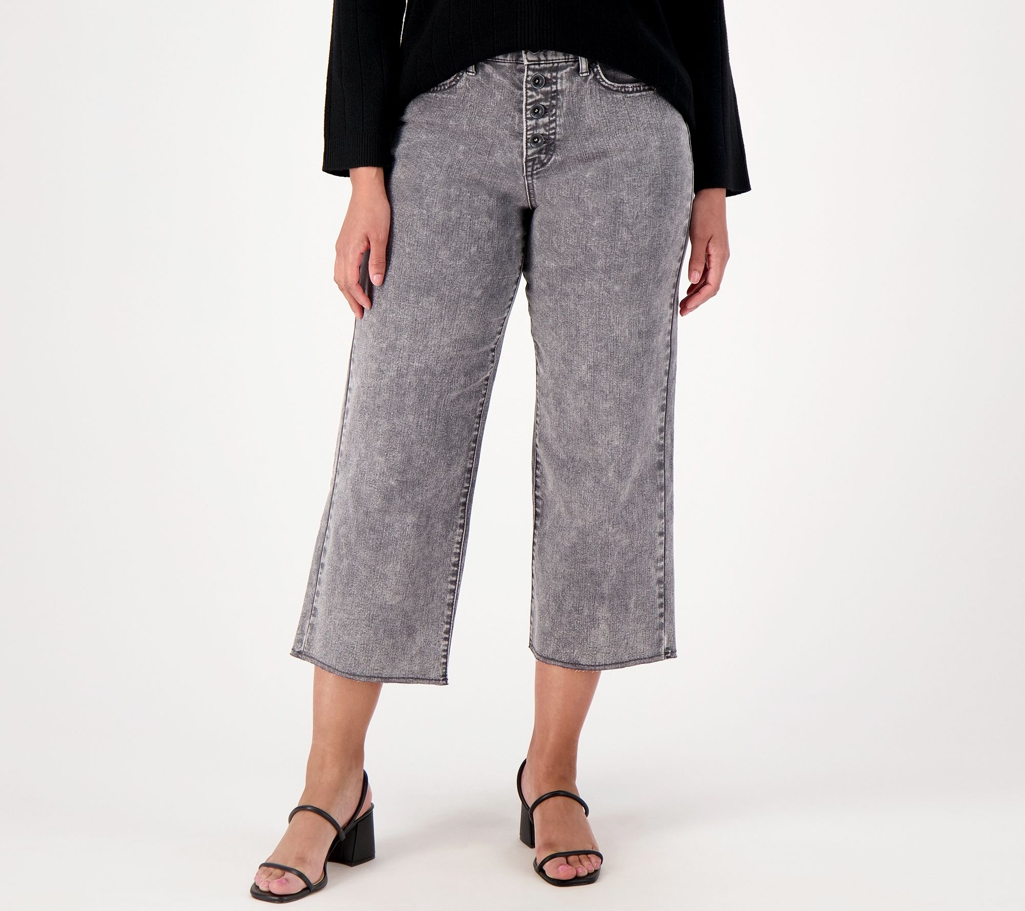 LOGO by Lori Goldstein Tall Wide Leg Jeans with Button Fly